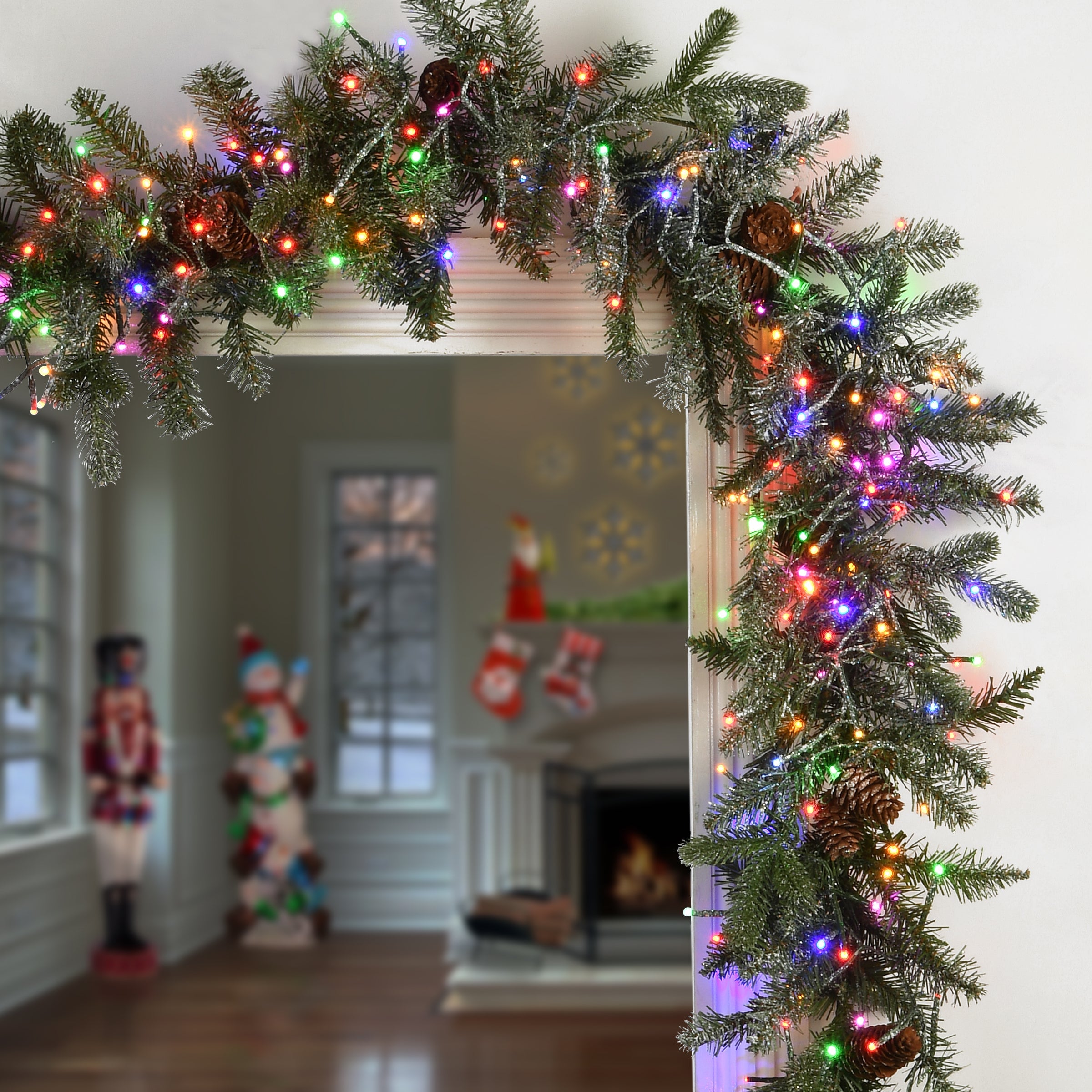 9 ft. Pre-Lit Snowy Morgan Spruce Garland with White Lights