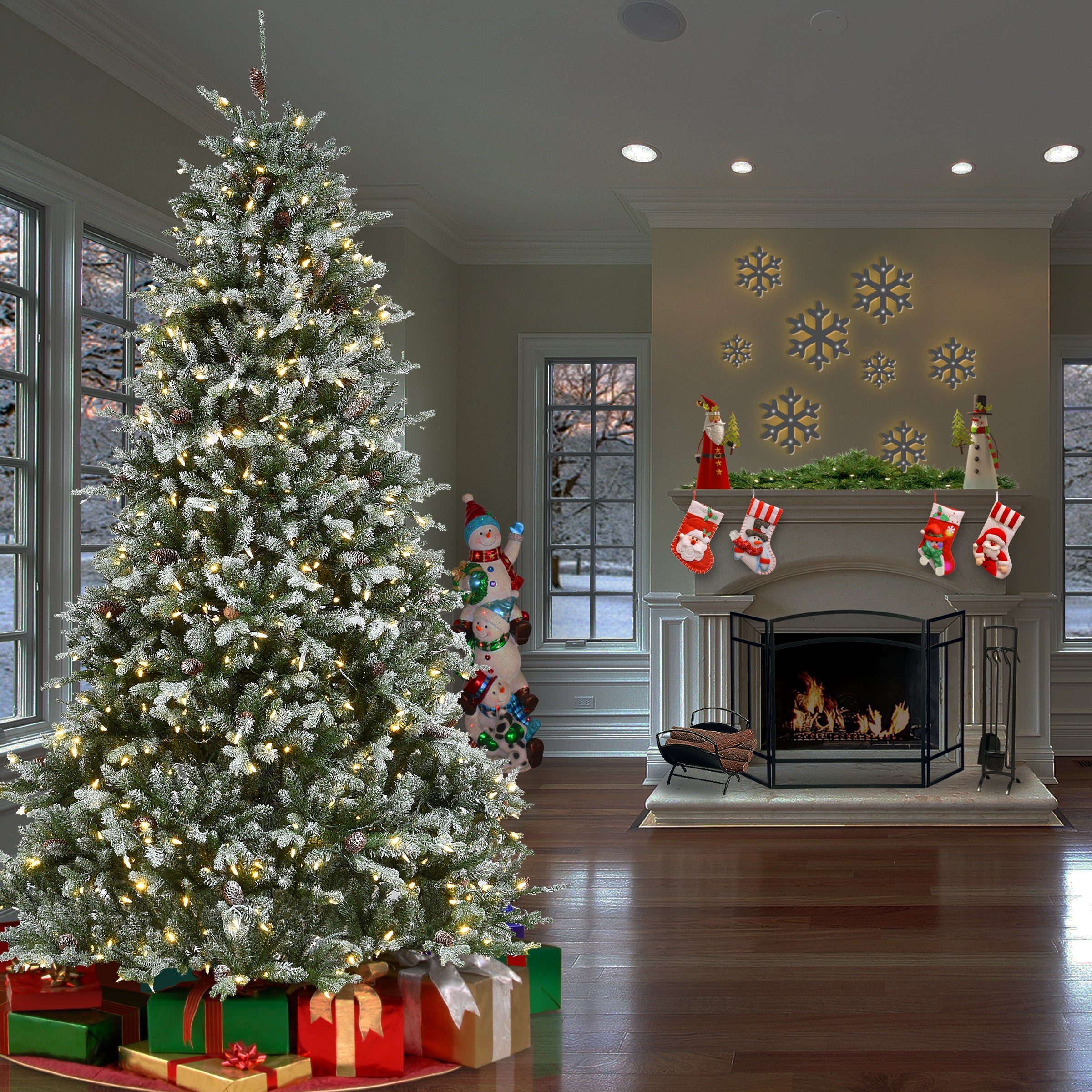 7.5 ft. Pre-Lit Snowy Morgan Spruce Tree with Dual Color LED Lights