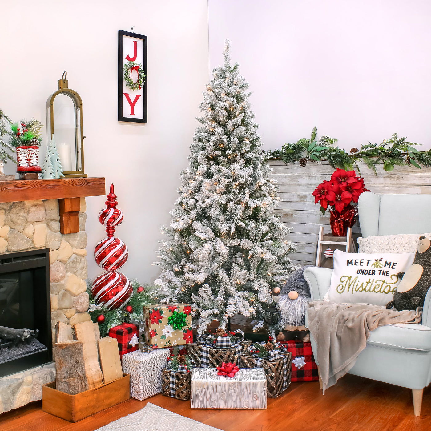 6.5 ft. Pre-Lit Snowy Mixed Pine Tree with Clear Lights