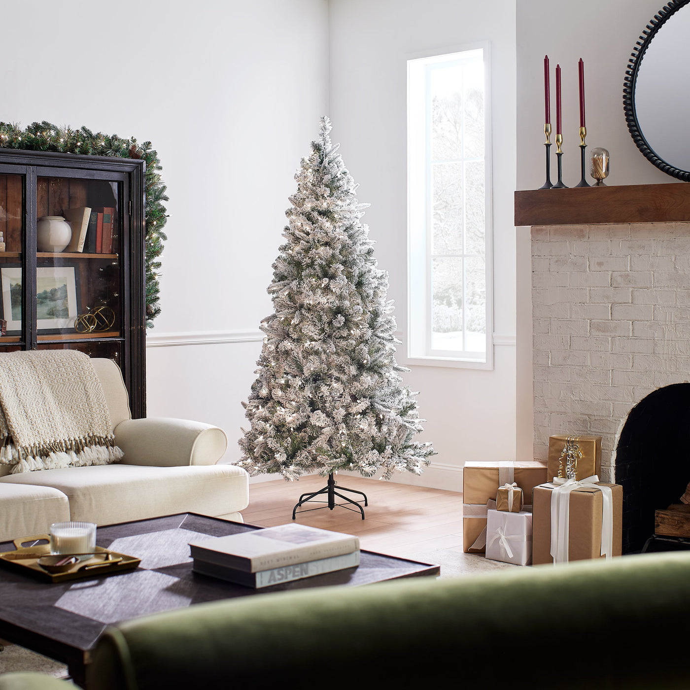 6.5 ft. Pre-Lit Snowy Mixed Pine Tree with Clear Lights