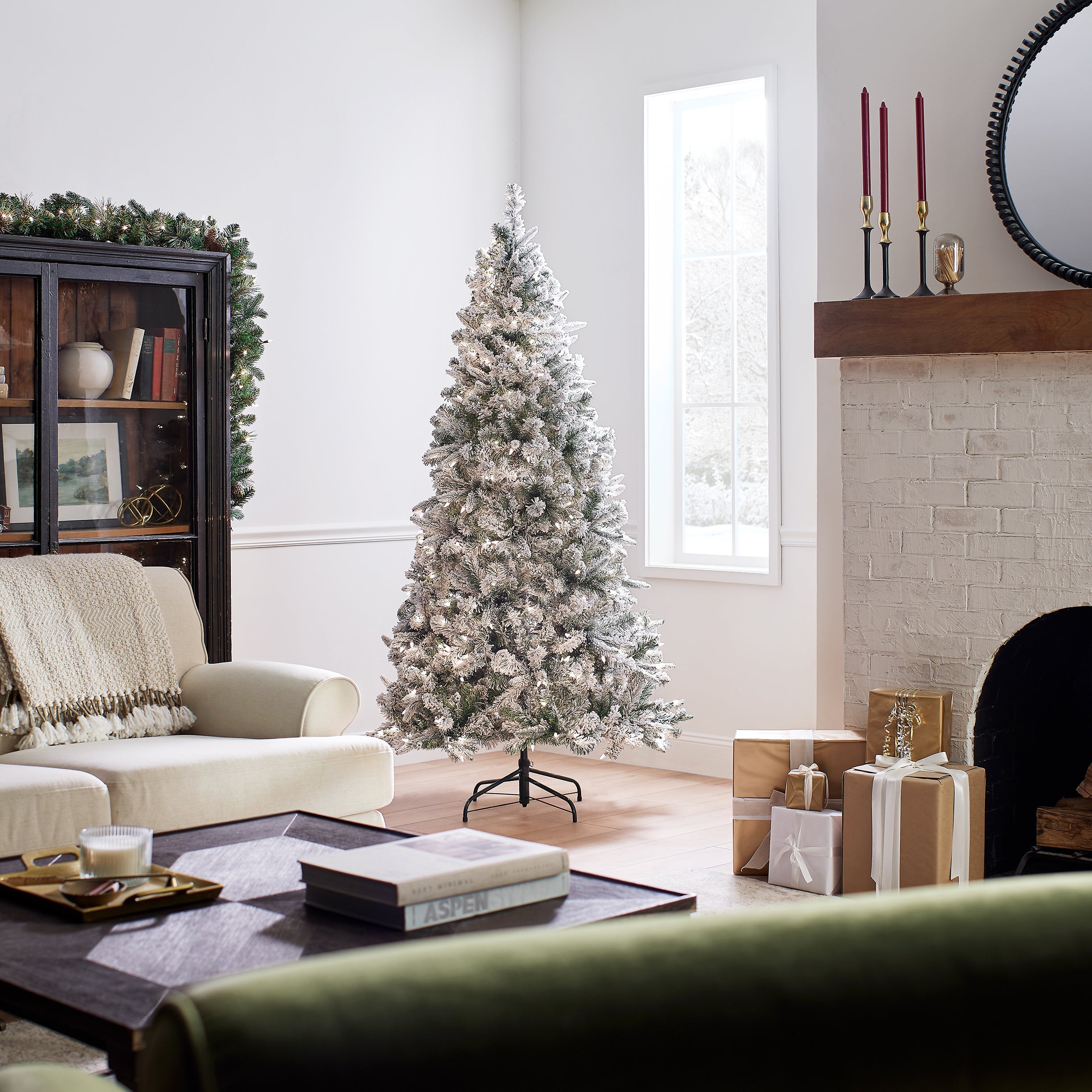 6.5 ft. Pre-Lit Snowy Mixed Pine Tree with Clear Lights