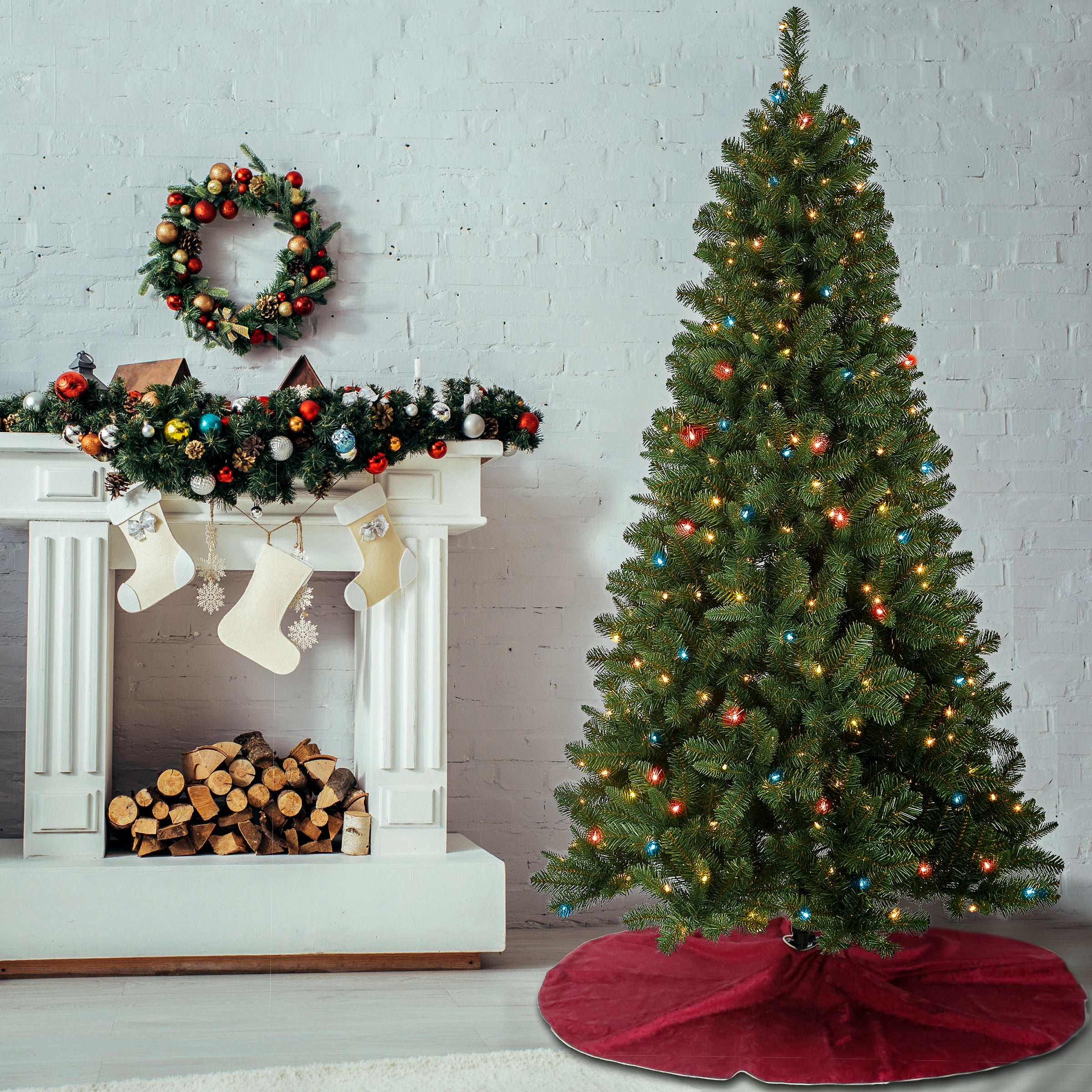 6.5 ft. Pre-Lit Mixed Pine Tree with Multicolor Lights