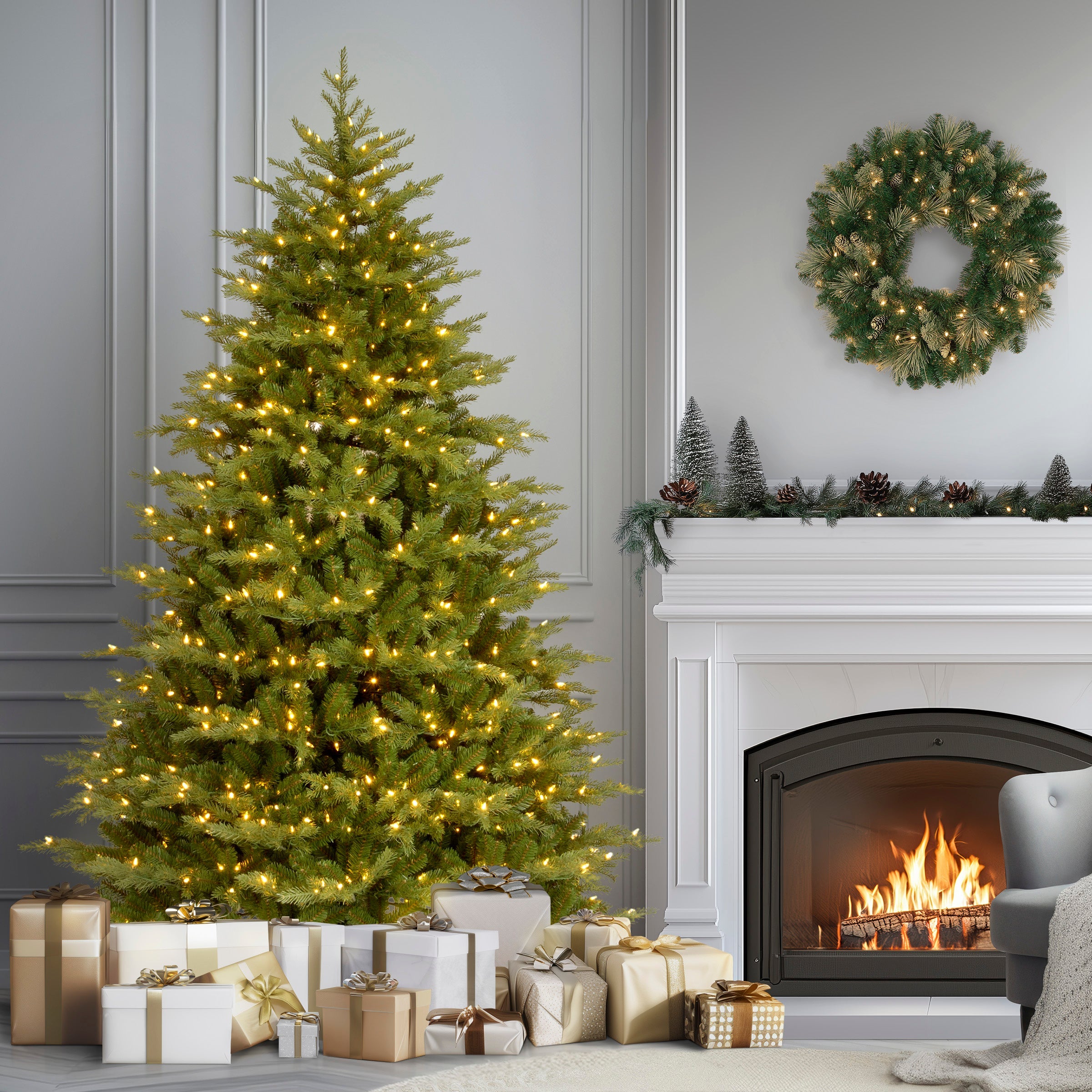 9 ft. Pre-Lit Nordic Spruce Medium Tree with Clear Lights