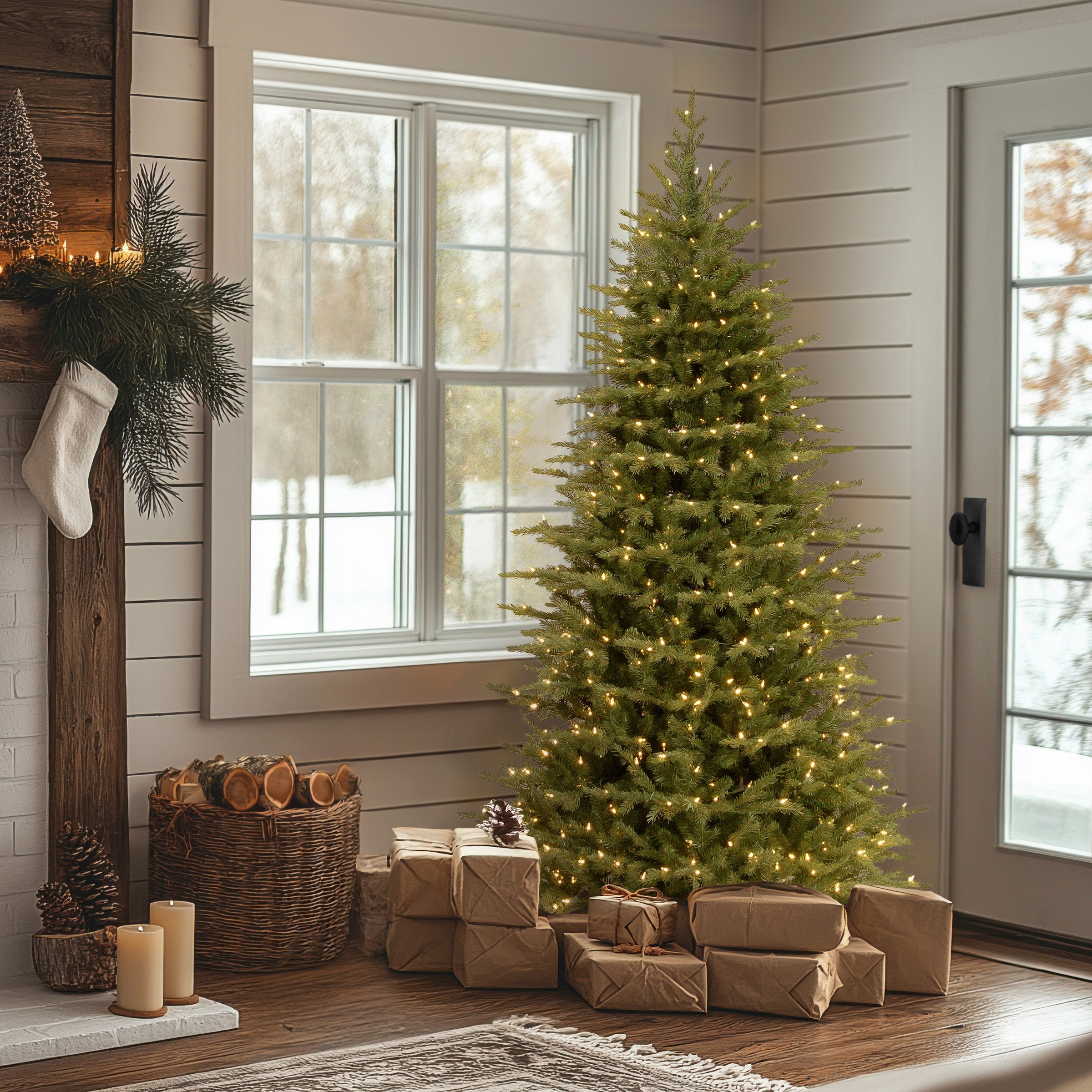 6.5 ft. Pre-Lit Nordic Spruce Slim Tree with Clear Lights