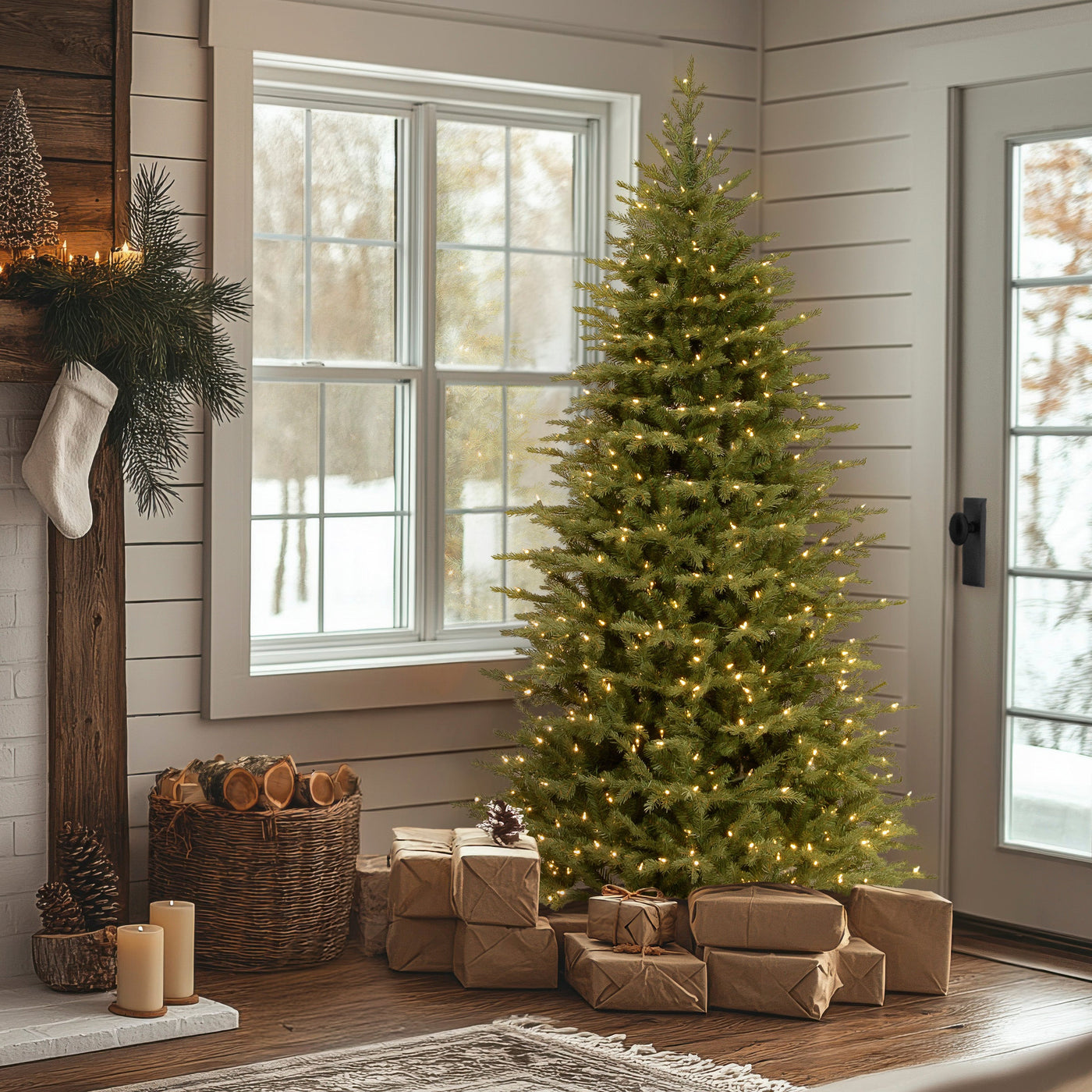7.5 ft. Pre-Lit Nordic Spruce Slim Tree with Clear Lights
