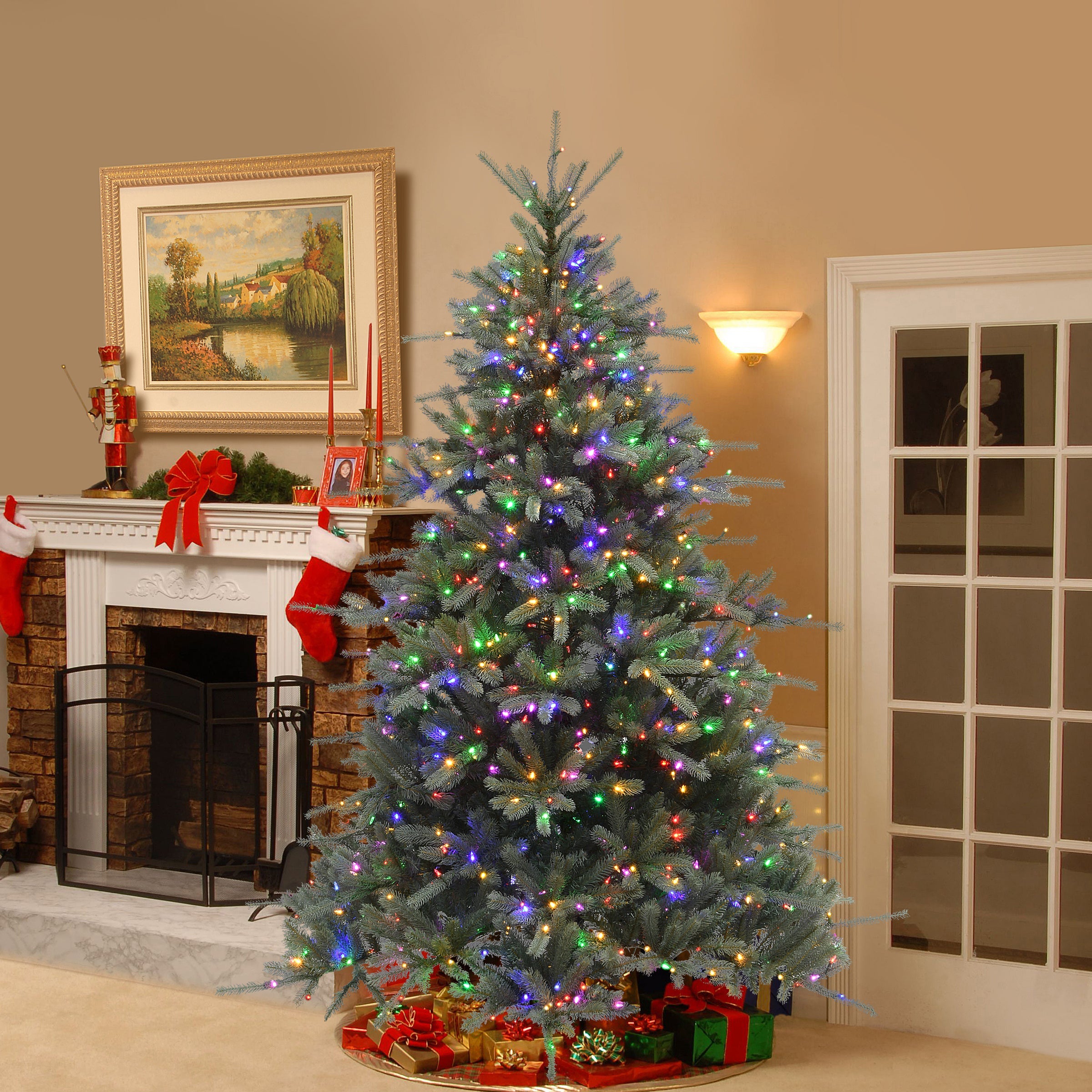 7.5 ft. Pre-Lit Ponderosa Blue Fir Tree with Dual Color LED Lights