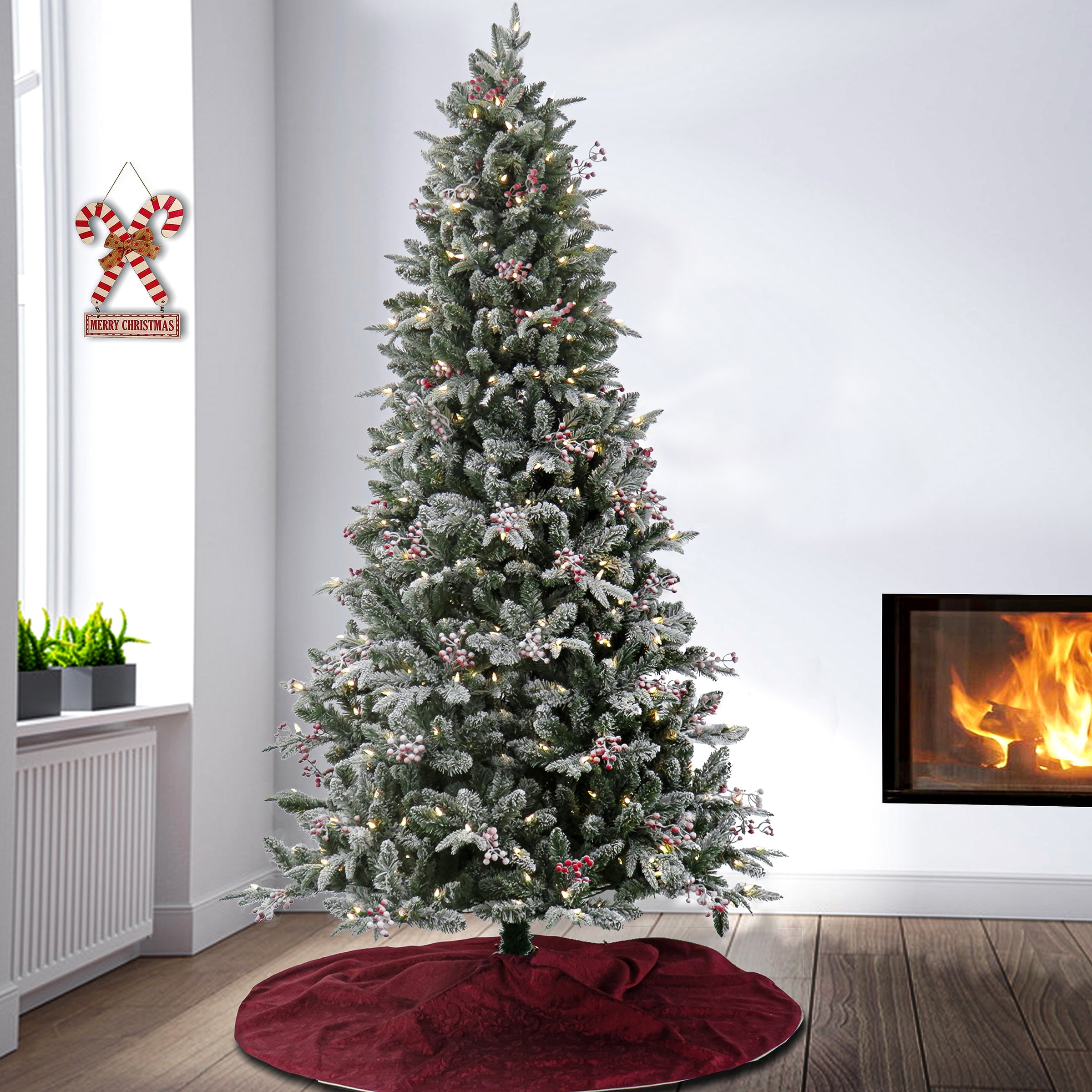 7.5 ft. Pre-Lit Snowy Poechmann Fir Tree with LED Lights