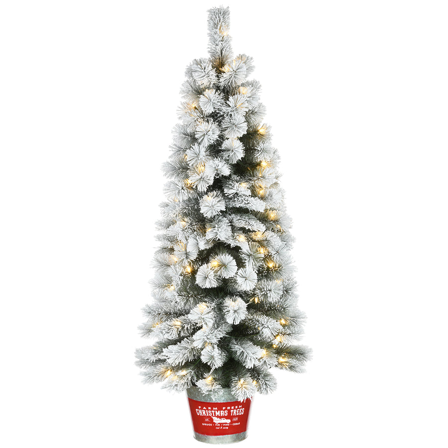 5 ft. Pre-Lit Snowy Pogue Pine Slim Tree with LED Lights