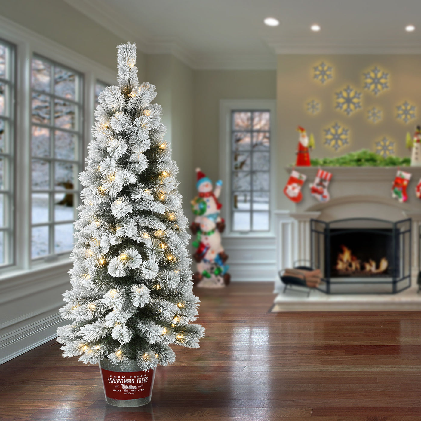 5 ft. Pre-Lit Snowy Pogue Pine Slim Tree with LED Lights