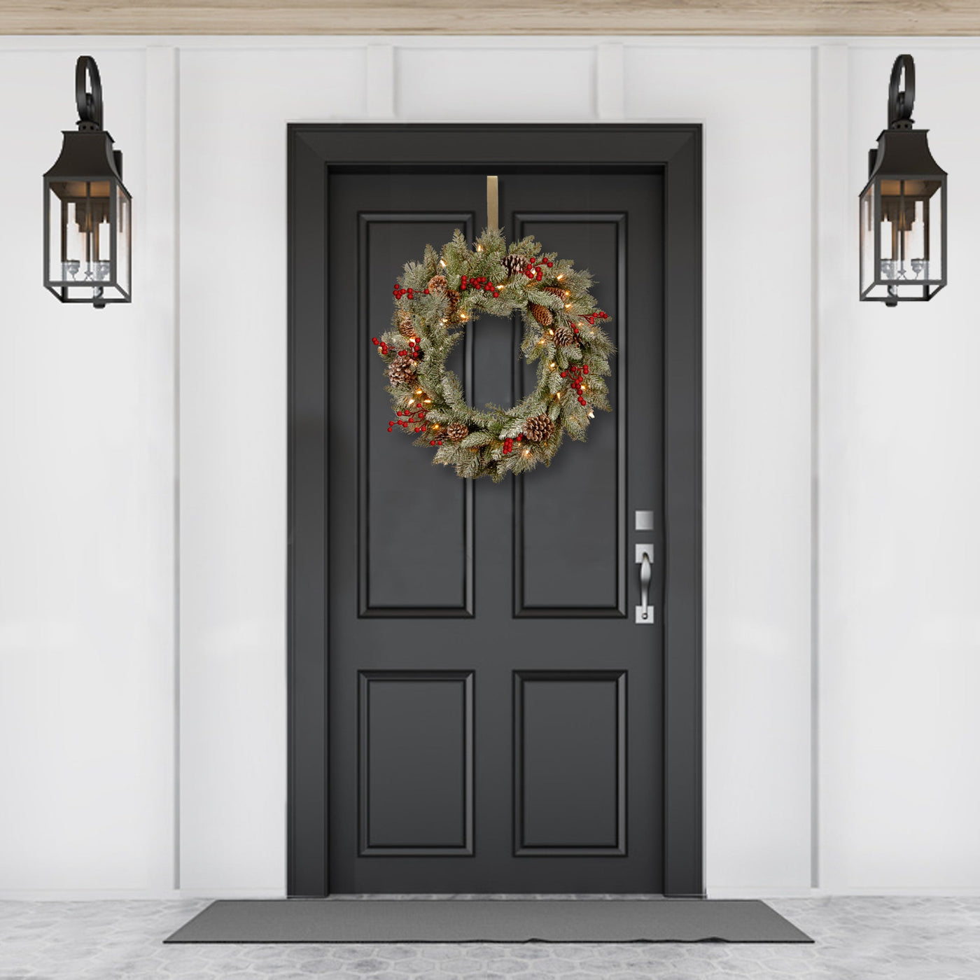 24 in. Pre-Lit Snowy Bristle Berry Wreath with LED Lights