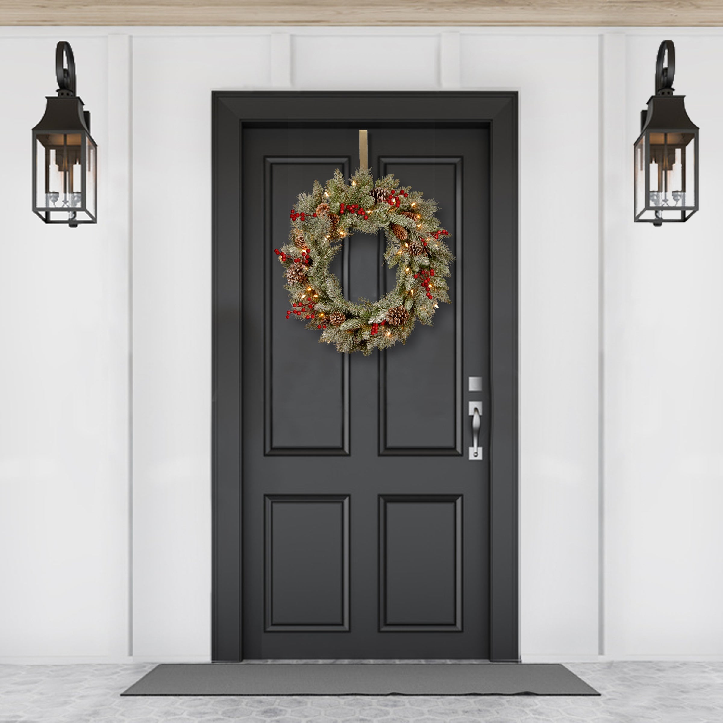 24 in. Pre-Lit Snowy Bristle Berry Wreath with LED Lights