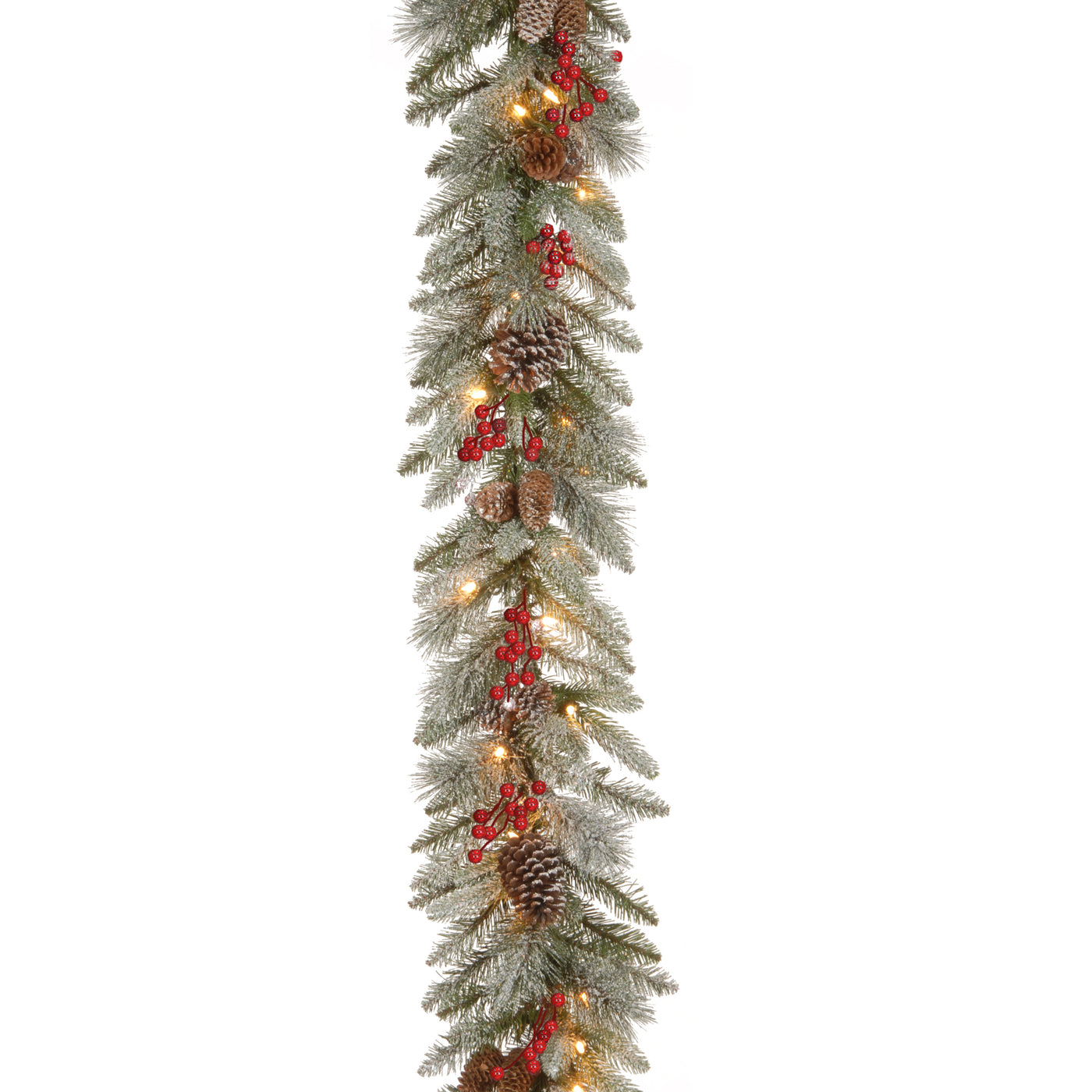 9 ft. Pre-Lit Snowy Bristle Berry Garland with Clear Lights