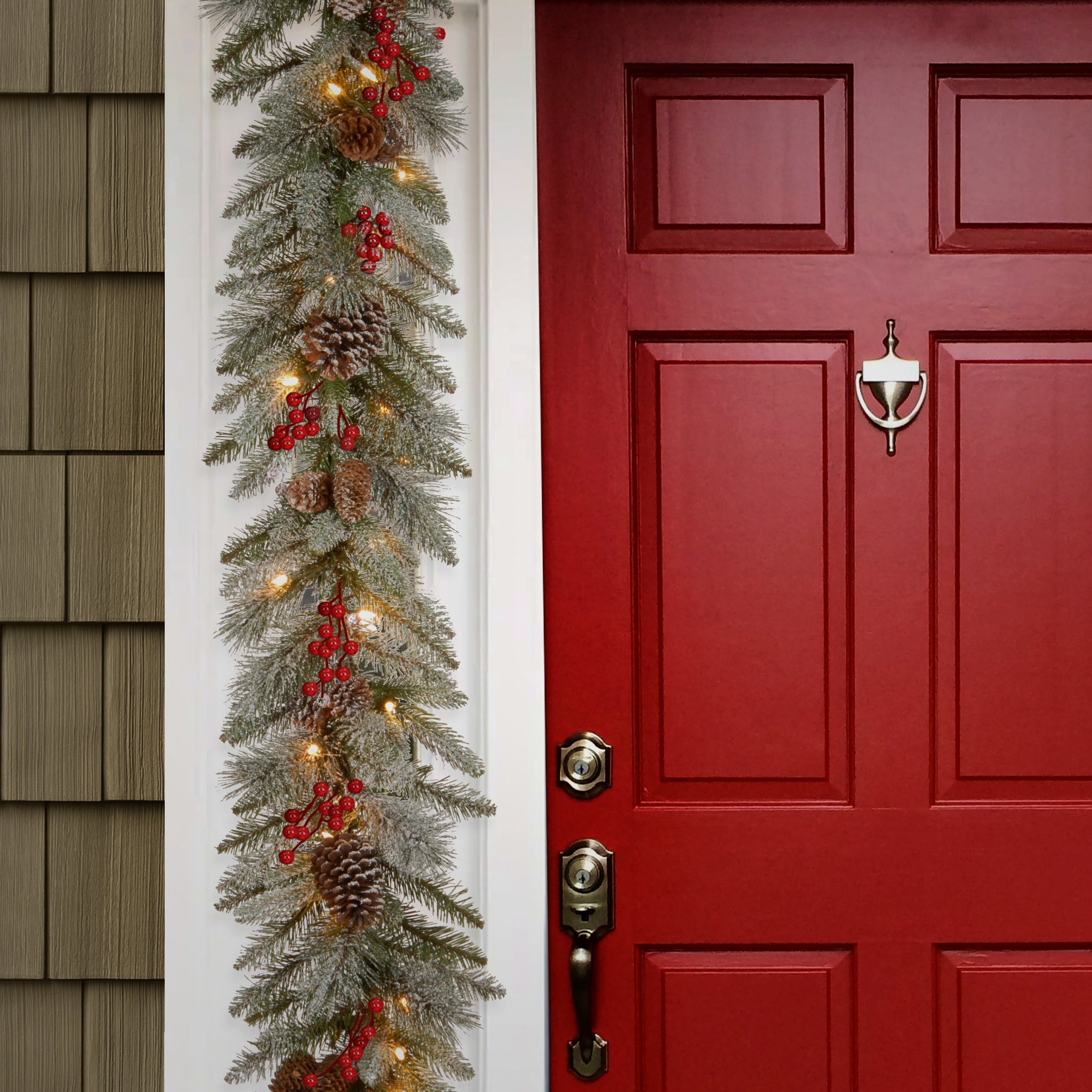 9 ft. Pre-Lit Snowy Bristle Berry Garland with Clear Lights