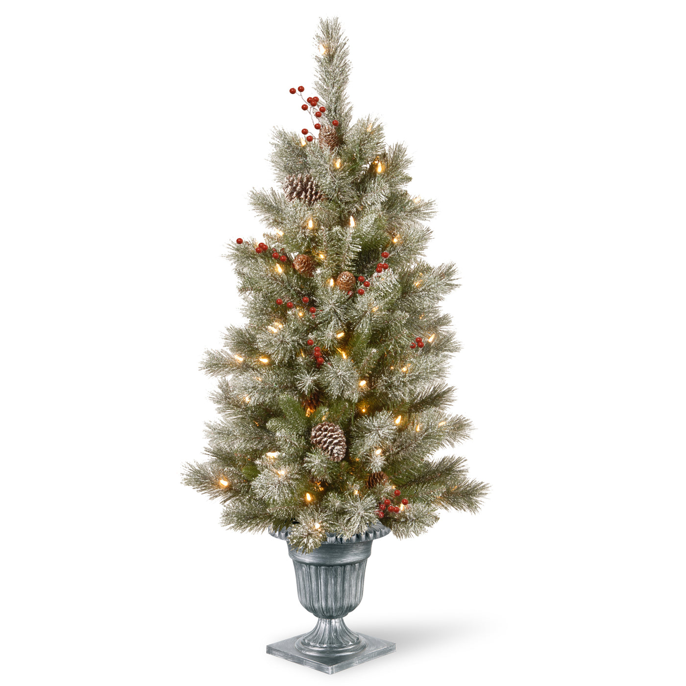 4 ft. Pre-Lit Snowy Bristle Berry Tree with Clear Lights