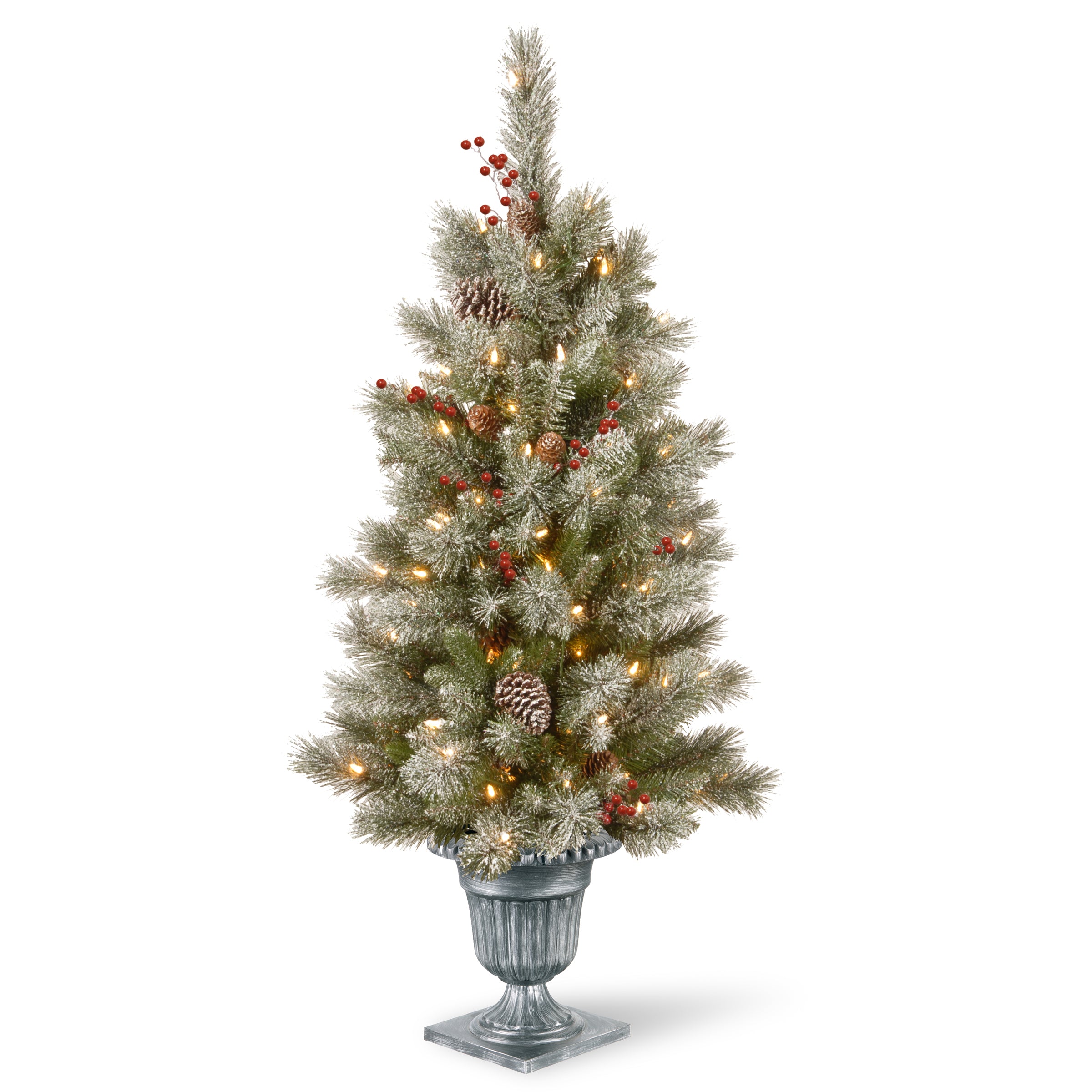4 ft. Pre-Lit Snowy Bristle Berry Tree with Clear Lights