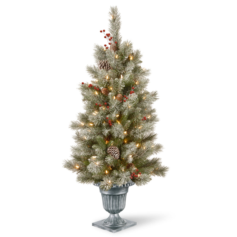 4 ft. Pre-Lit Snowy Bristle Berry Tree with Clear Lights