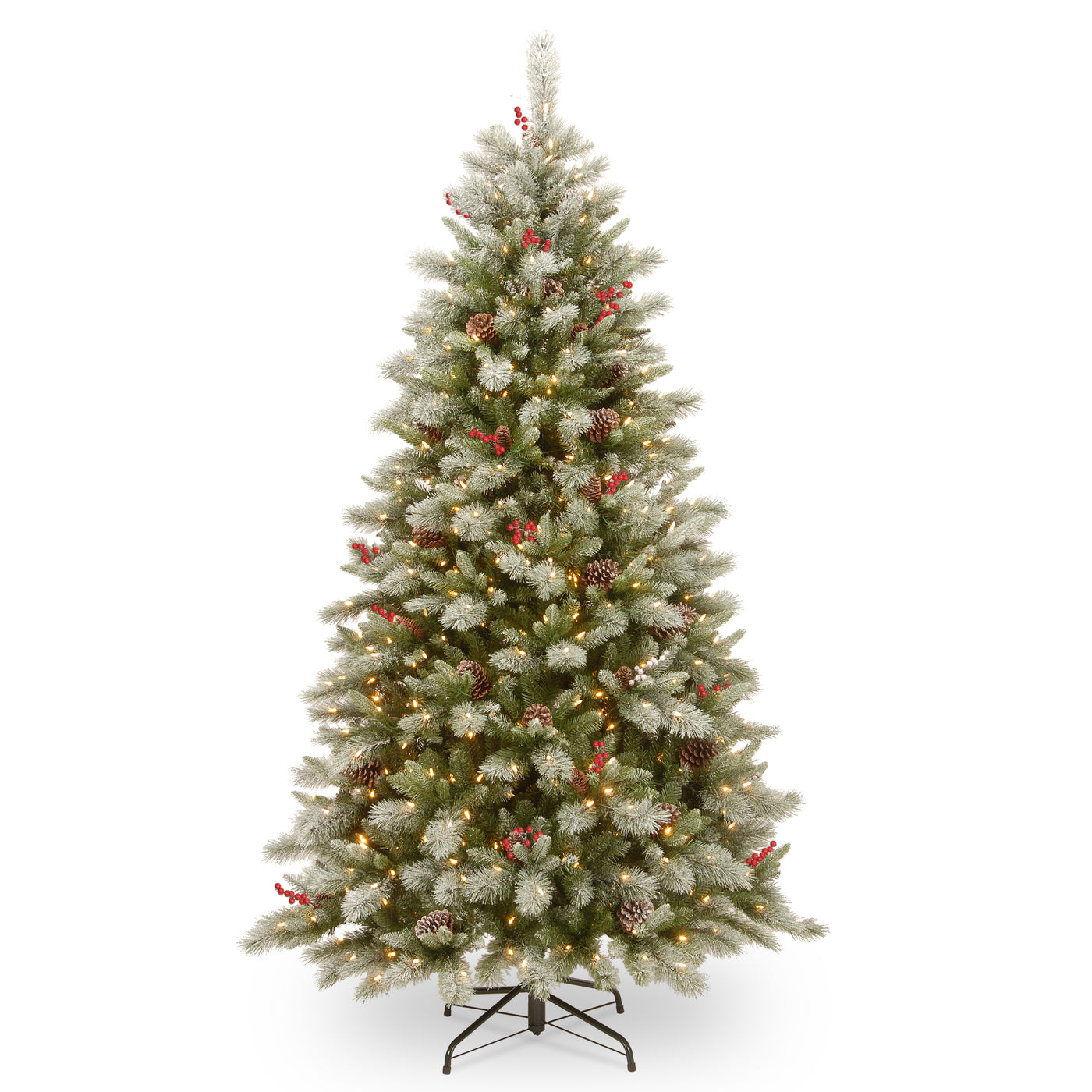 7.5 ft. Pre-Lit Snowy Bristle Berry Tree with PowerConnect Dual Color LED Lights