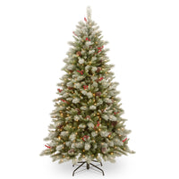 7.5 ft. Pre-Lit Snowy Bristle Berry Tree with PowerConnect Dual Color LED Lights