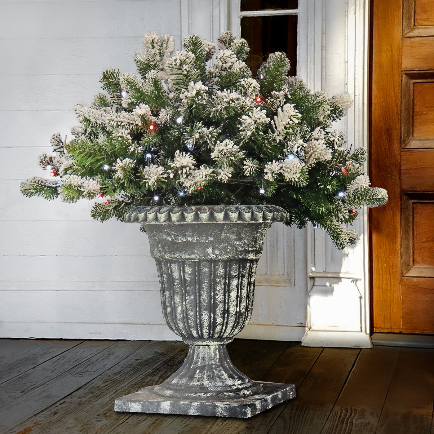 24 in. Pre-Lit Snowy Sheffield Spruce Porch Bush with Twinkly LED Lights