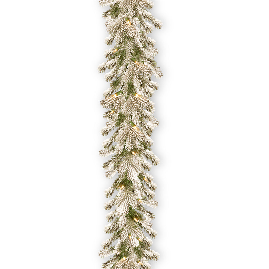 9 ft. Pre-Lit Snowy Sheffield Spruce Garland with Twinkly LED Lights