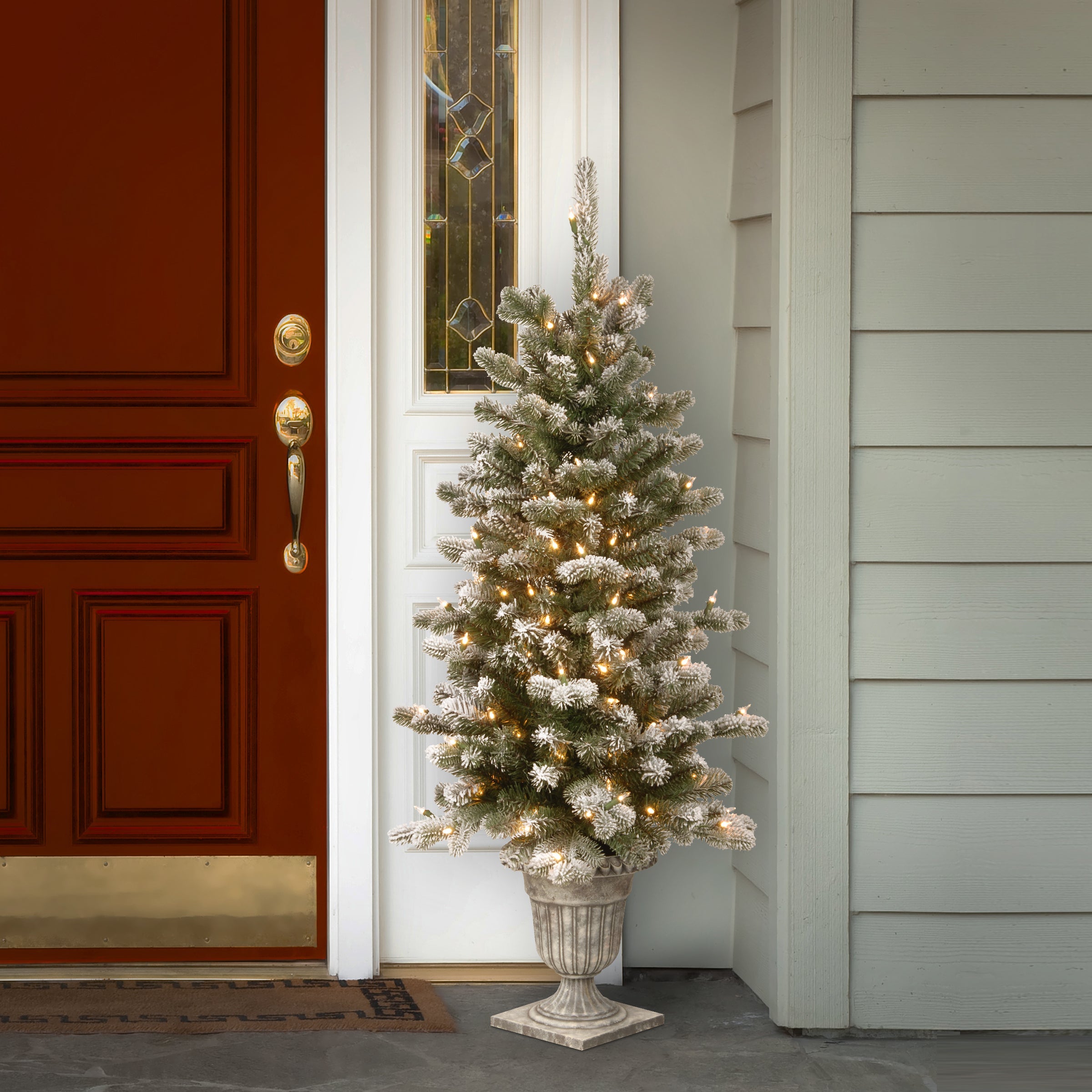 4 ft. Pre-Lit Snowy Sheffield Spruce Tree with Twinkly LED Lights