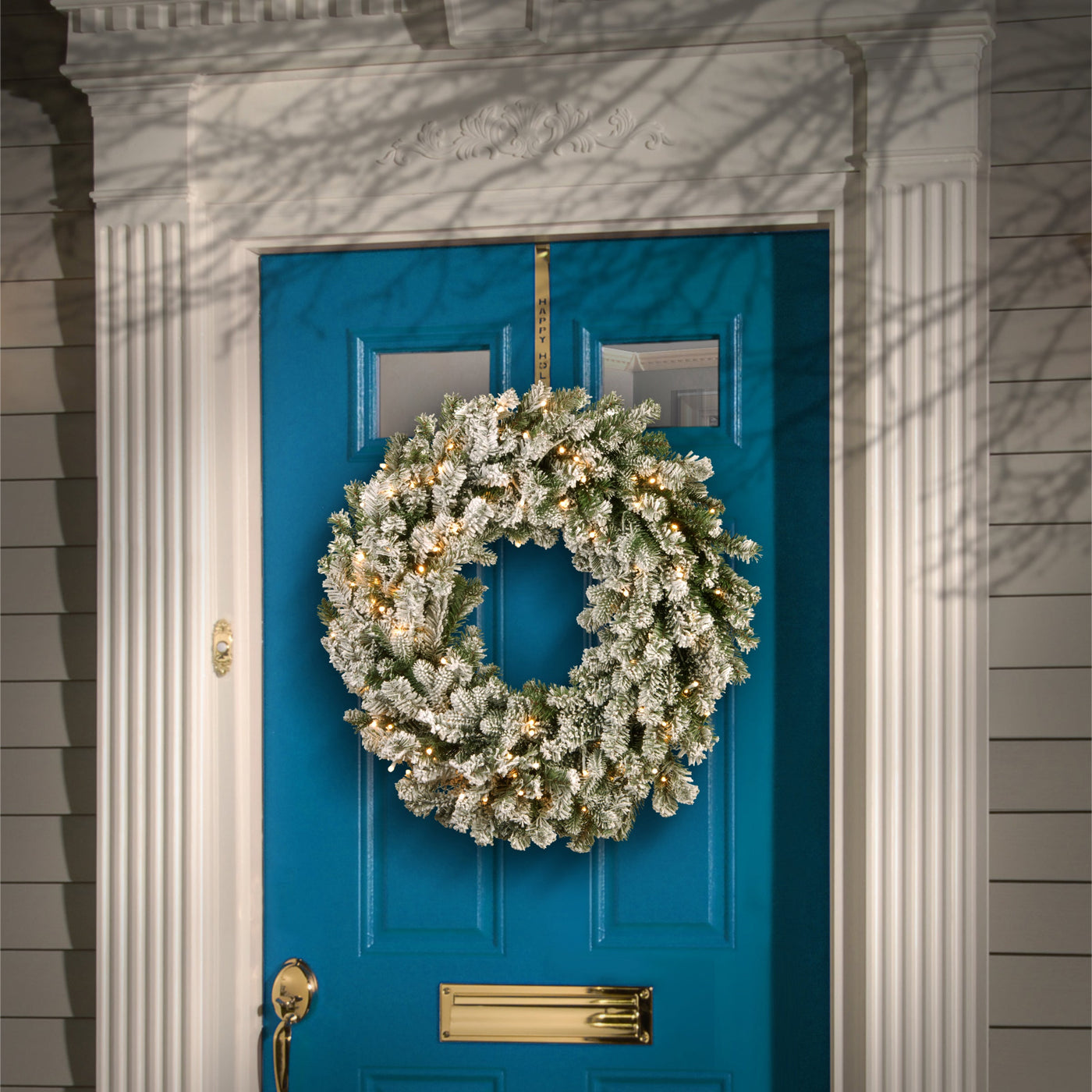 24 in. Pre-Lit Snowy Sheffield Spruce Wreath with Warm White LED Lights