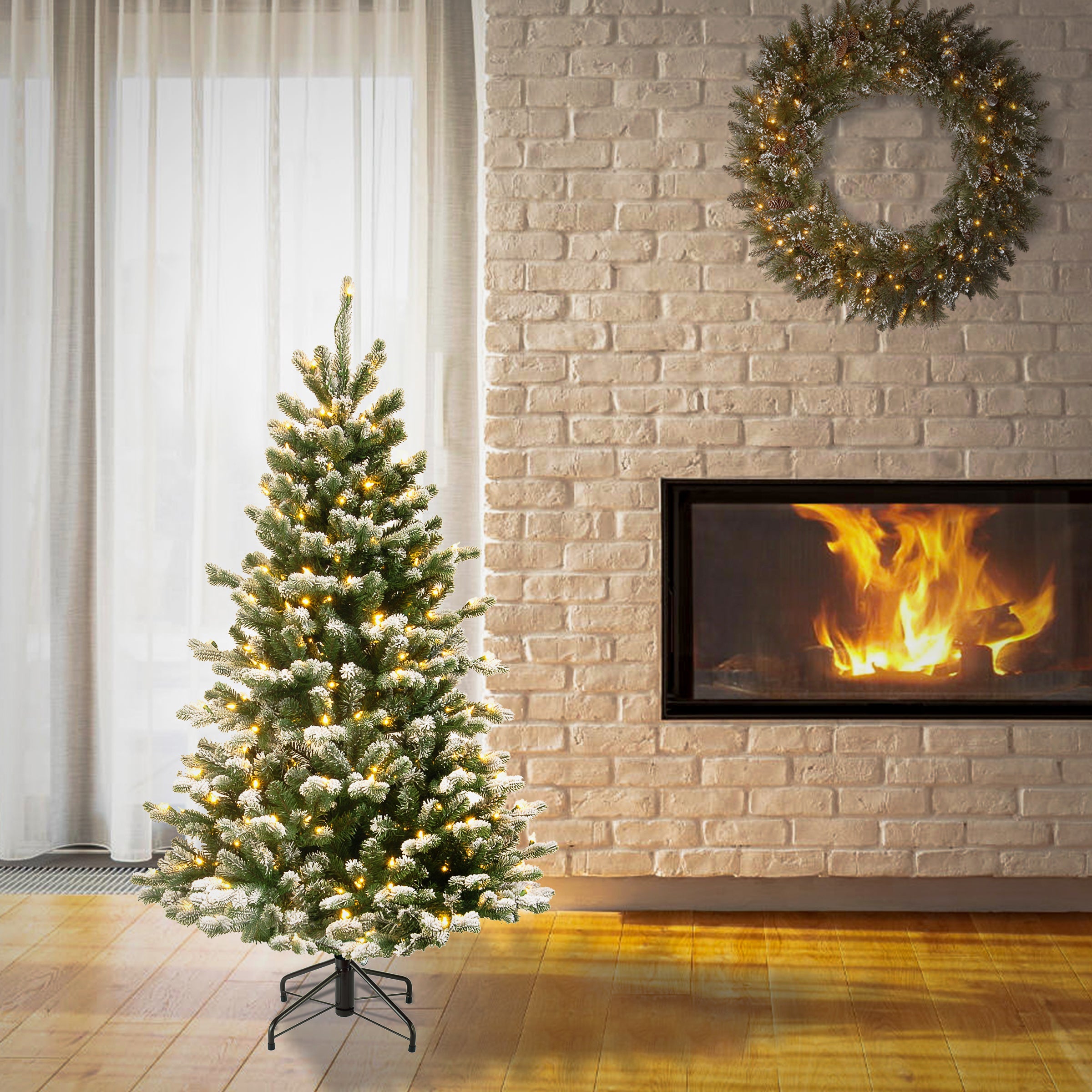 4.5 ft. Pre-Lit Snowy Sheffield Spruce Tree with Dual Color LED Lights