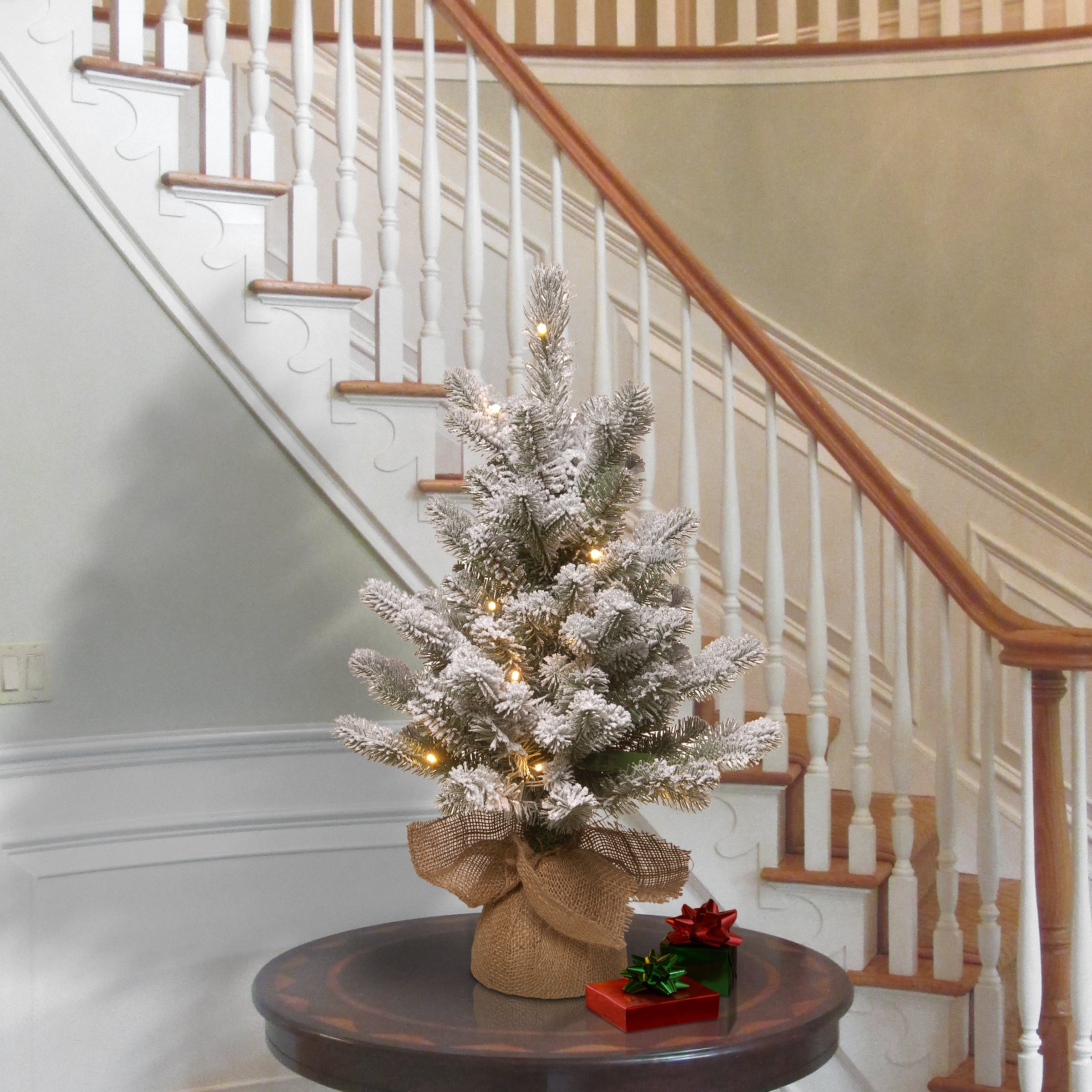 2 ft. Pre-Lit Snowy Sheffield Spruce Tree with White LED Lights
