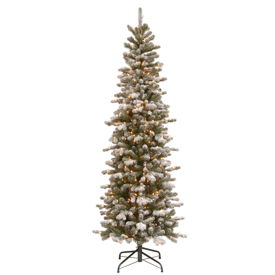 7.5 ft. Pre-Lit Snowy Sheffield Spruce Pencil Slim with PowerConnect Clear Lights