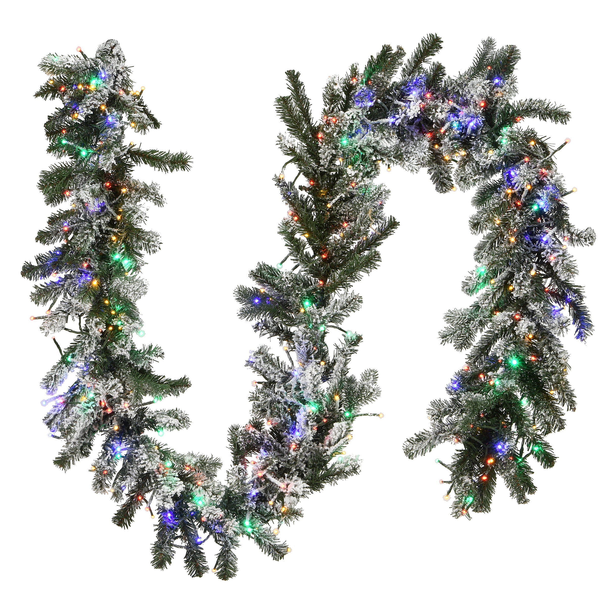9 ft. Pre-Lit Snowy Sheffield Spruce Garland with LED Lights