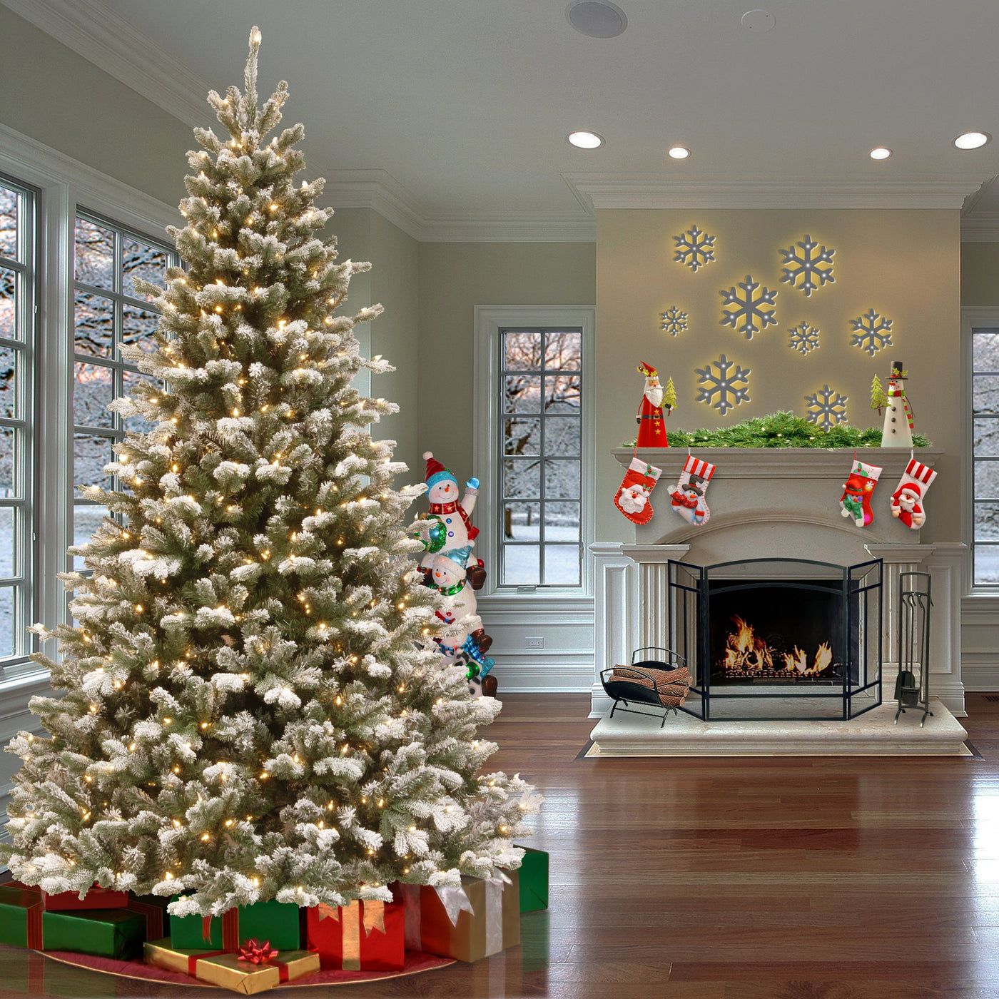 7.5 ft. Pre-Lit Snowy Sheffield Spruce Tree with PowerConnect Warm White LED Lights
