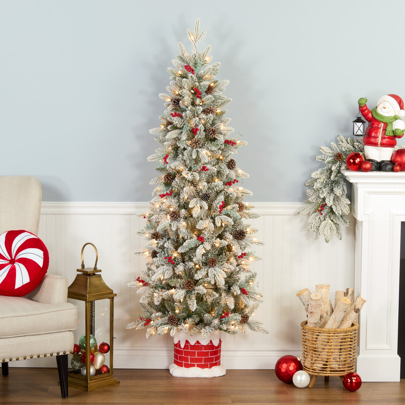 5 ft. Pre-Lit Snowberry Pine Half Tree with Clear Lights
