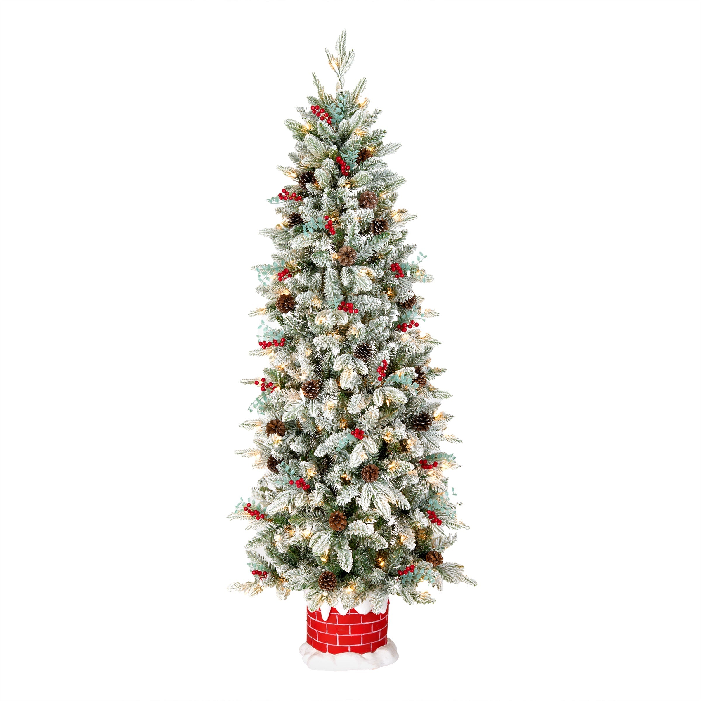 5 ft. Pre-Lit Snowberry Pine Half Tree with Clear Lights