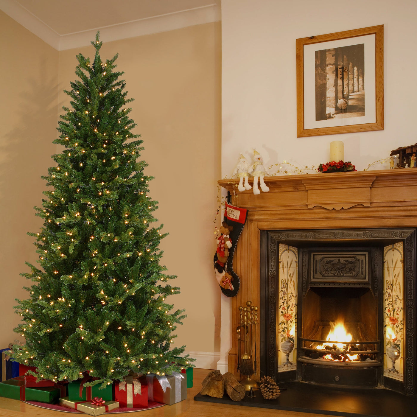 7.5 ft. Pre-Lit Townend Spruce Slim Tree with Clear Lights