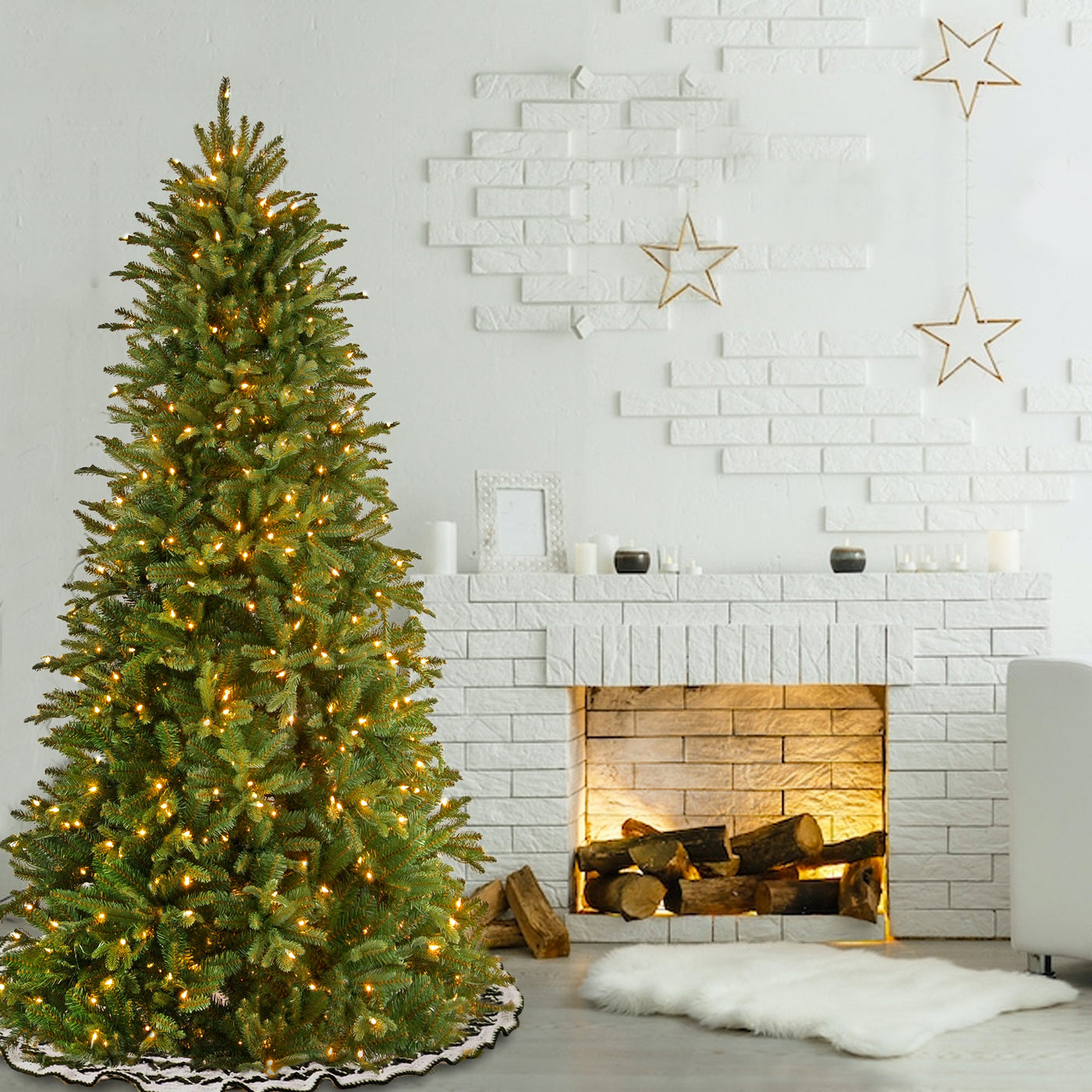 6.5 ft. Pre-Lit Tiffany Fir Slim Tree with Clear Lights PE Branch Tips