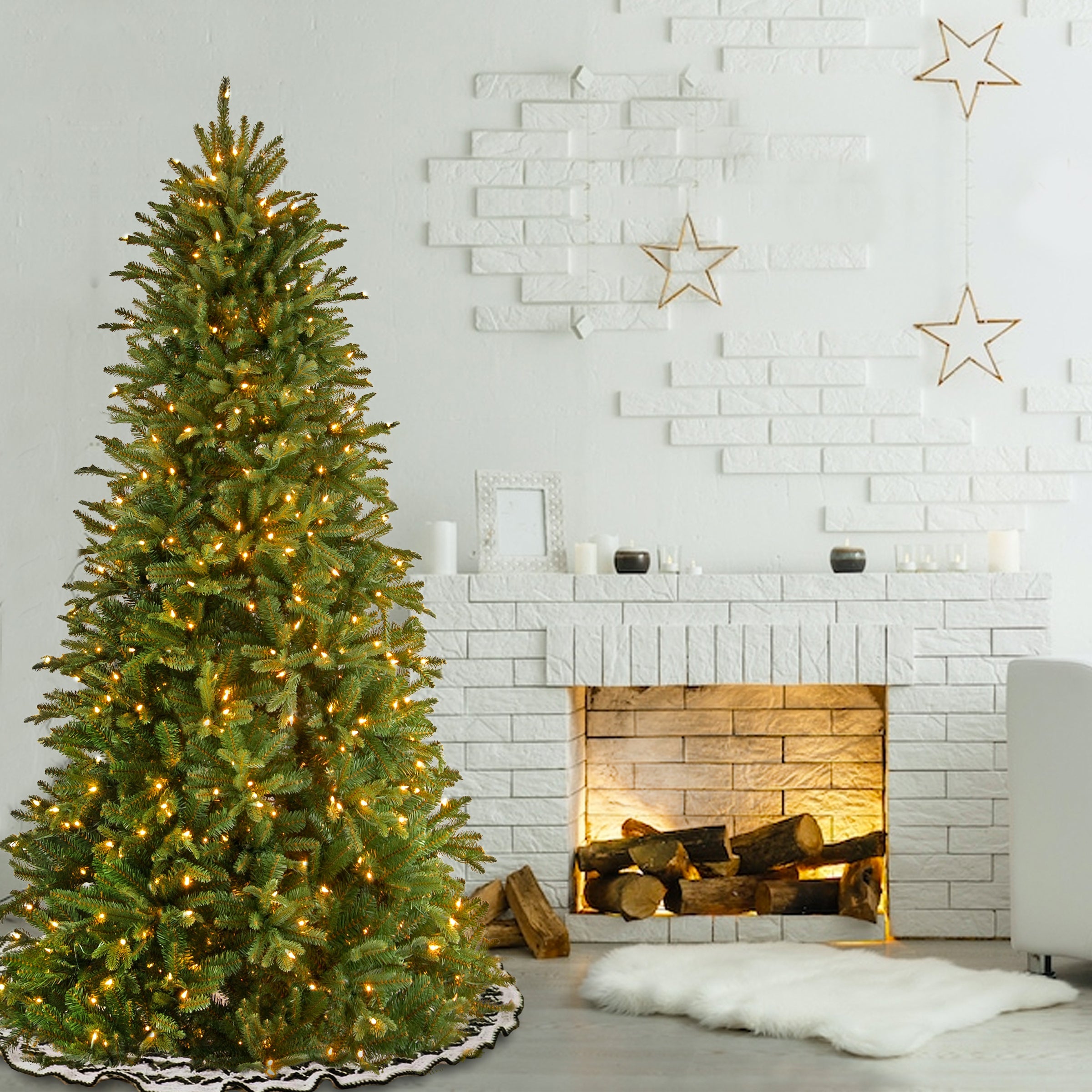 6.5 ft. Pre-Lit Tiffany Fir Slim Tree with Clear Lights PE Branch Tips
