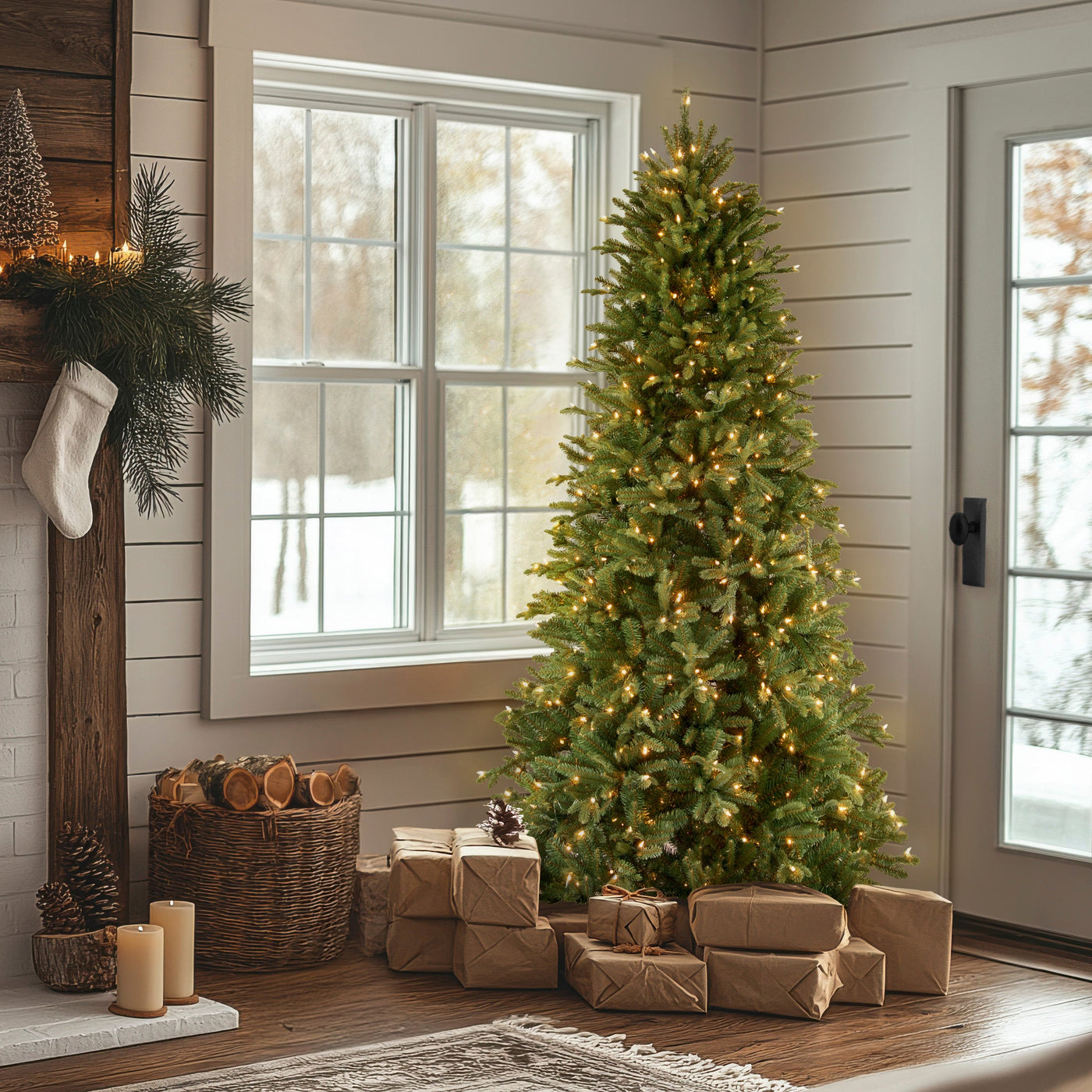 6.5 ft. Pre-Lit Tiffany Fir Slim Tree with Clear Lights PE Branch Tips
