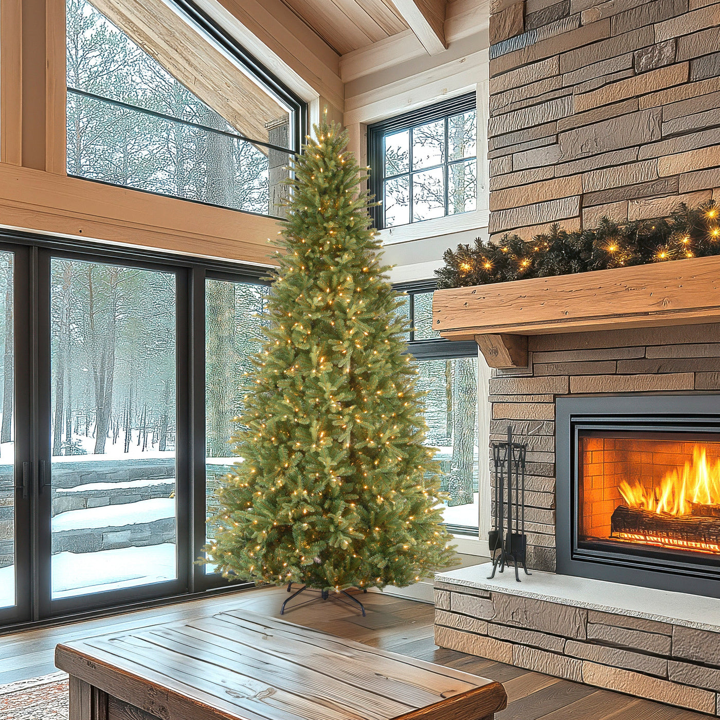9 ft. Pre-Lit Tiffany Fir Slim Tree with Clear Lights - PE Branch Tips