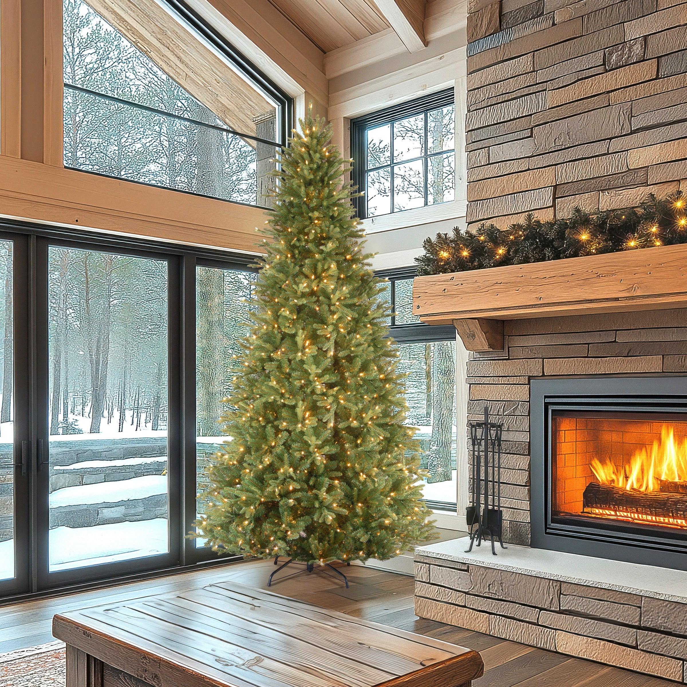 9 ft. Pre-Lit Tiffany Fir Slim Tree with Clear Lights - PE Branch Tips