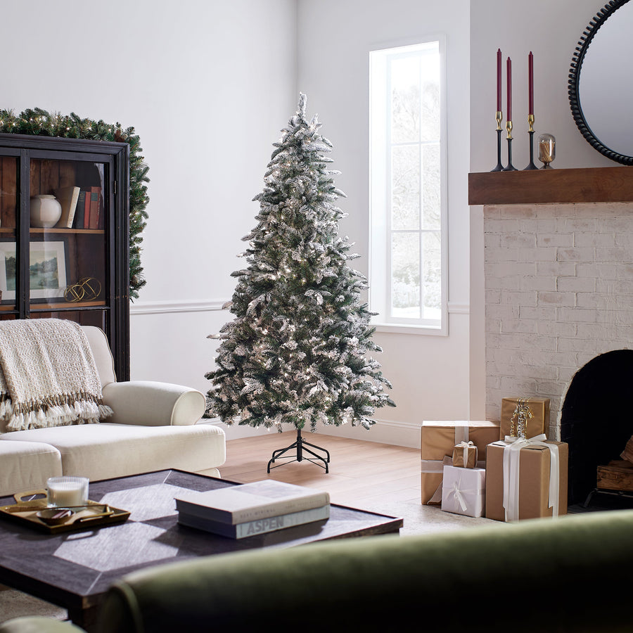 6.5 ft. Pre-Lit Snowy Everest Fir Medium Tree with Clear Lights