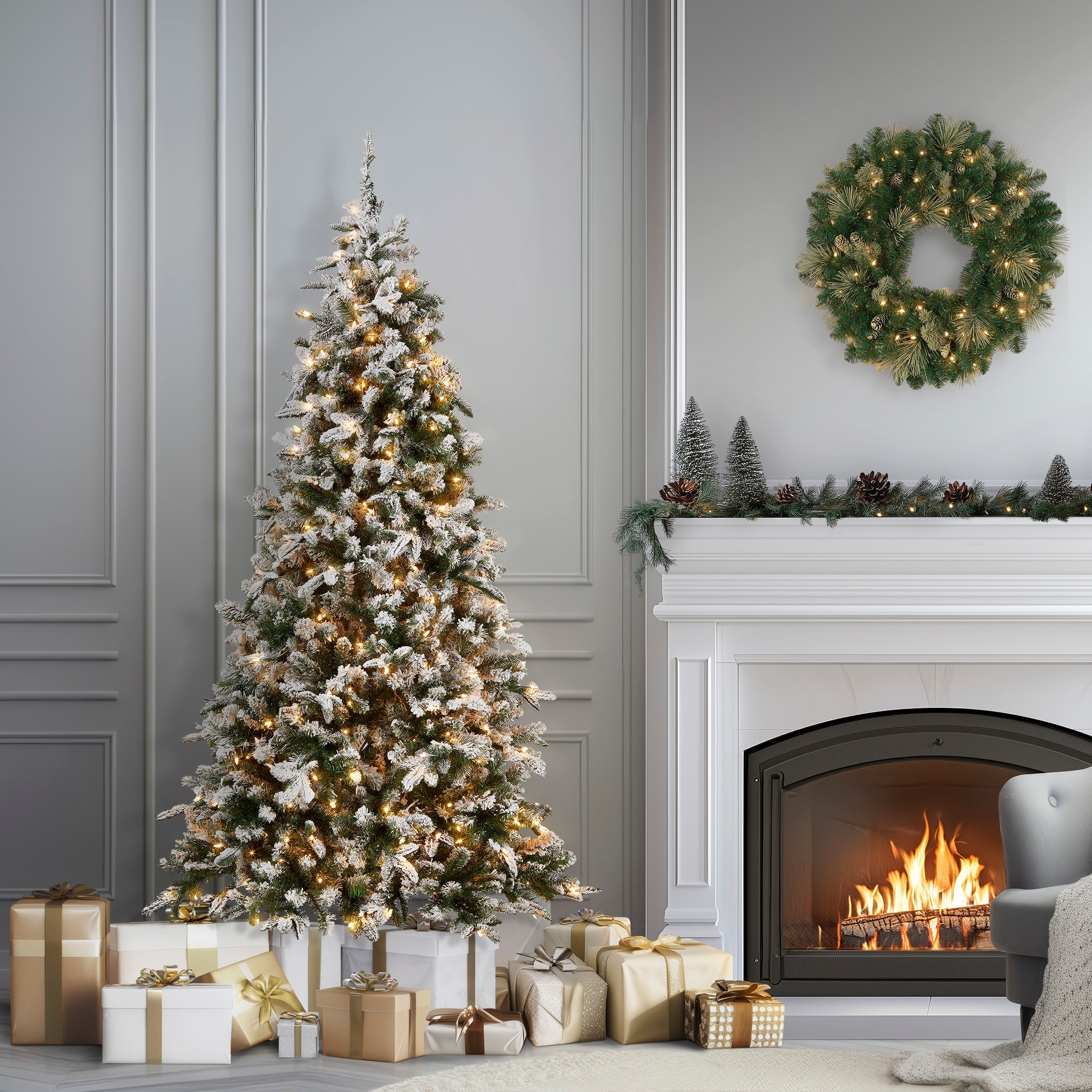 7.5 ft. Pre-Lit Snowy Everest Fir Medium Tree with Clear Lights