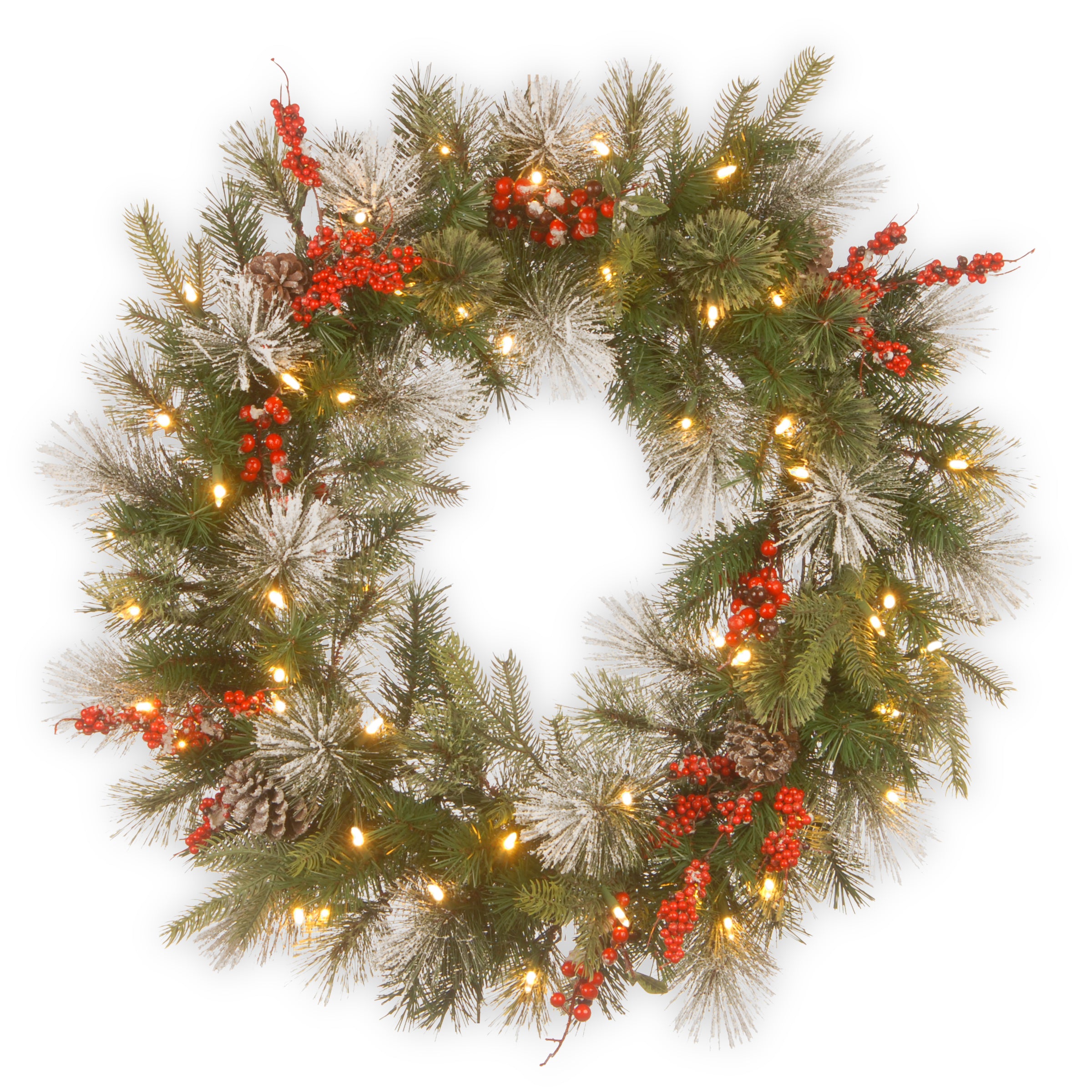 30 in. Pre-Lit Wintry Berry Wreath with LED Lights