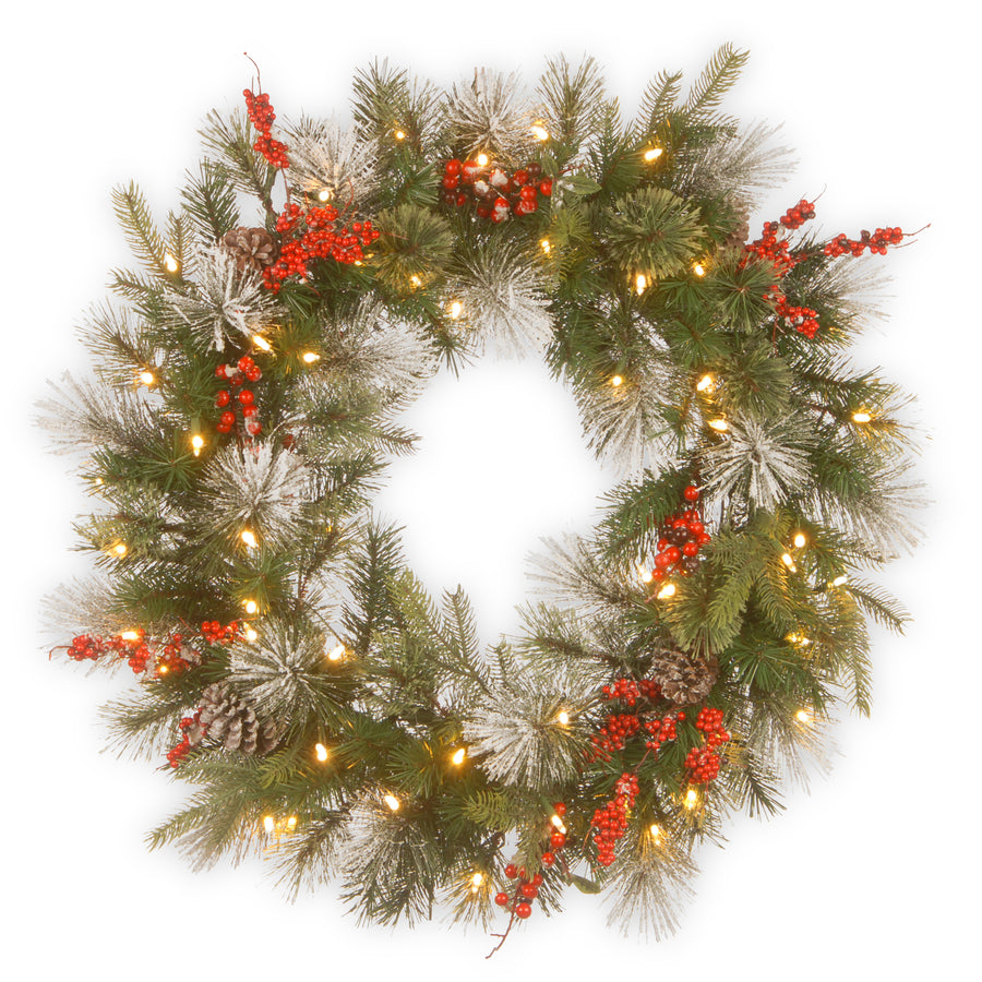 30 in. Pre-Lit Wintry Berry Wreath with LED Lights