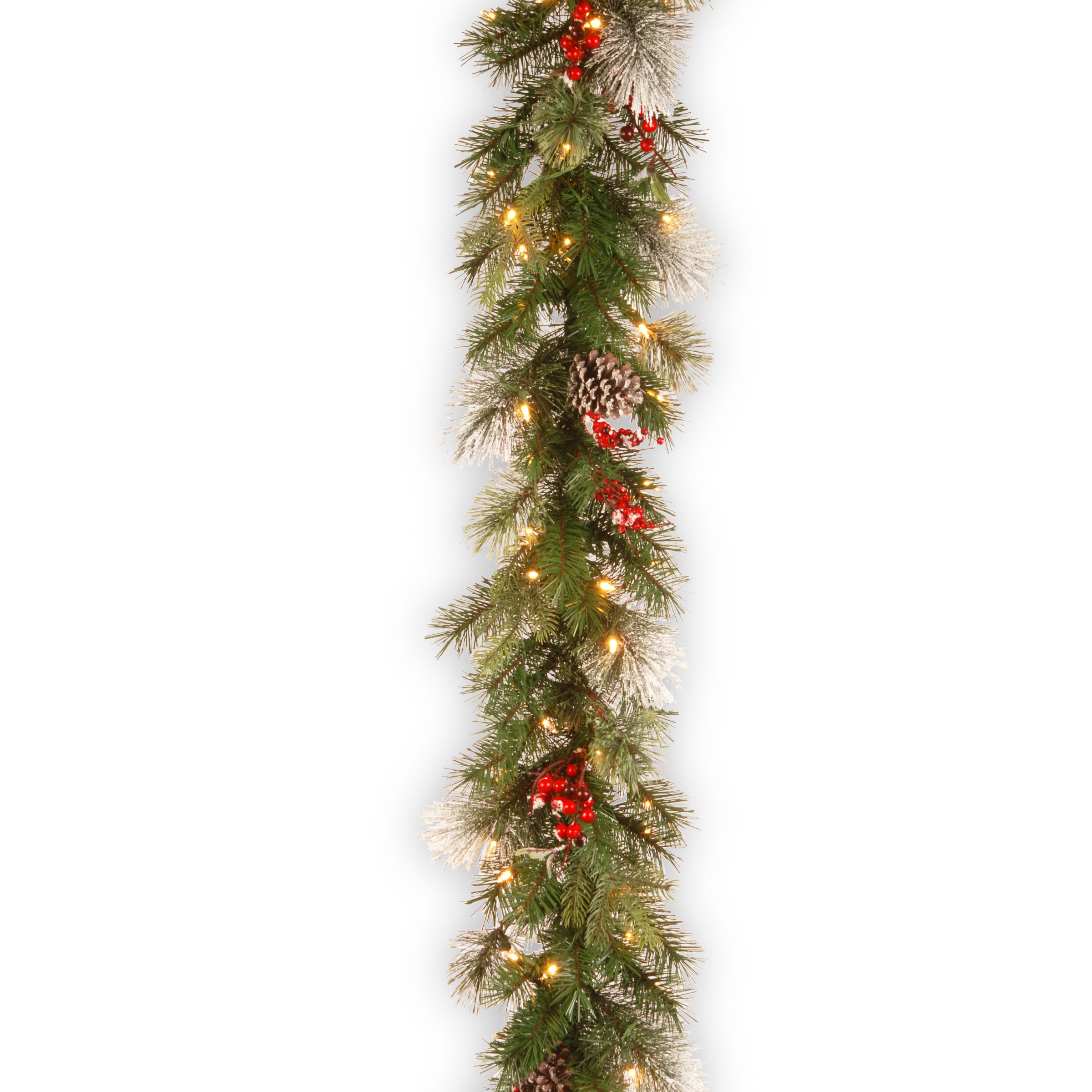 9 ft. Pre-Lit Wintry Berry Garland with Clear Lights