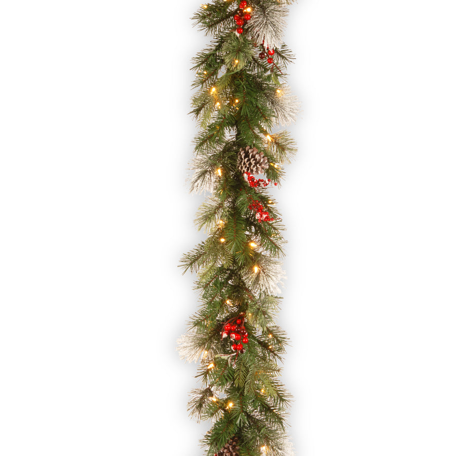9 ft. Pre-Lit Wintry Berry Garland with Clear Lights