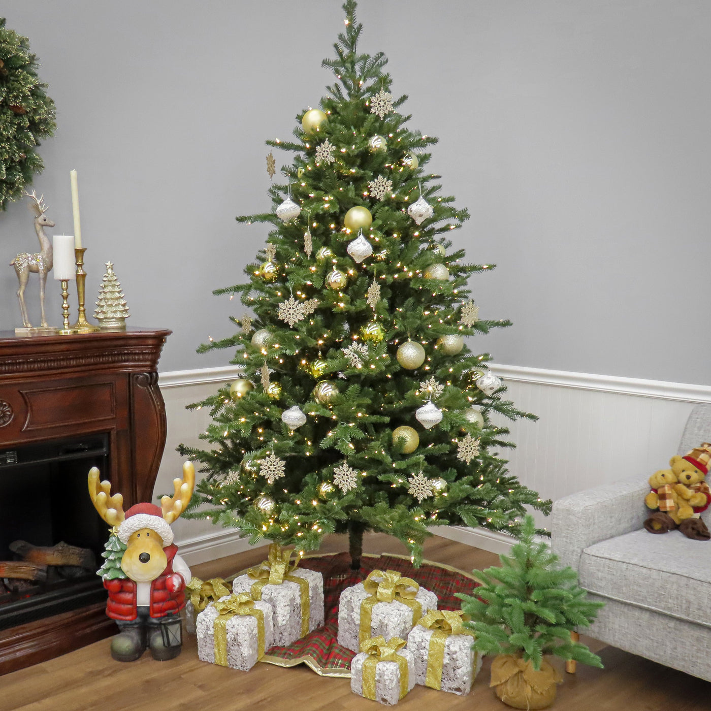 10 ft. Pre-Lit Douglas Fir Hinged Tree with Warm White LED Lights