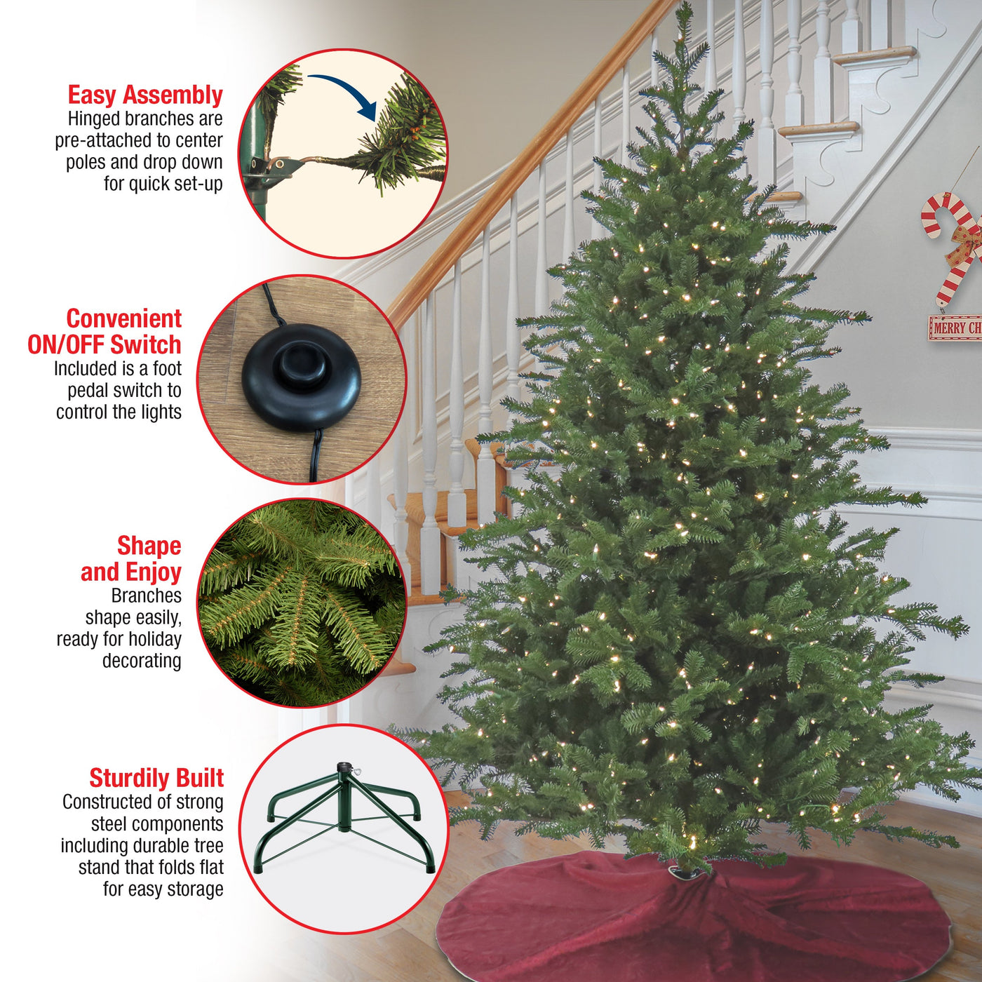 10 ft. Pre-Lit Douglas Fir Hinged Tree with Warm White LED Lights