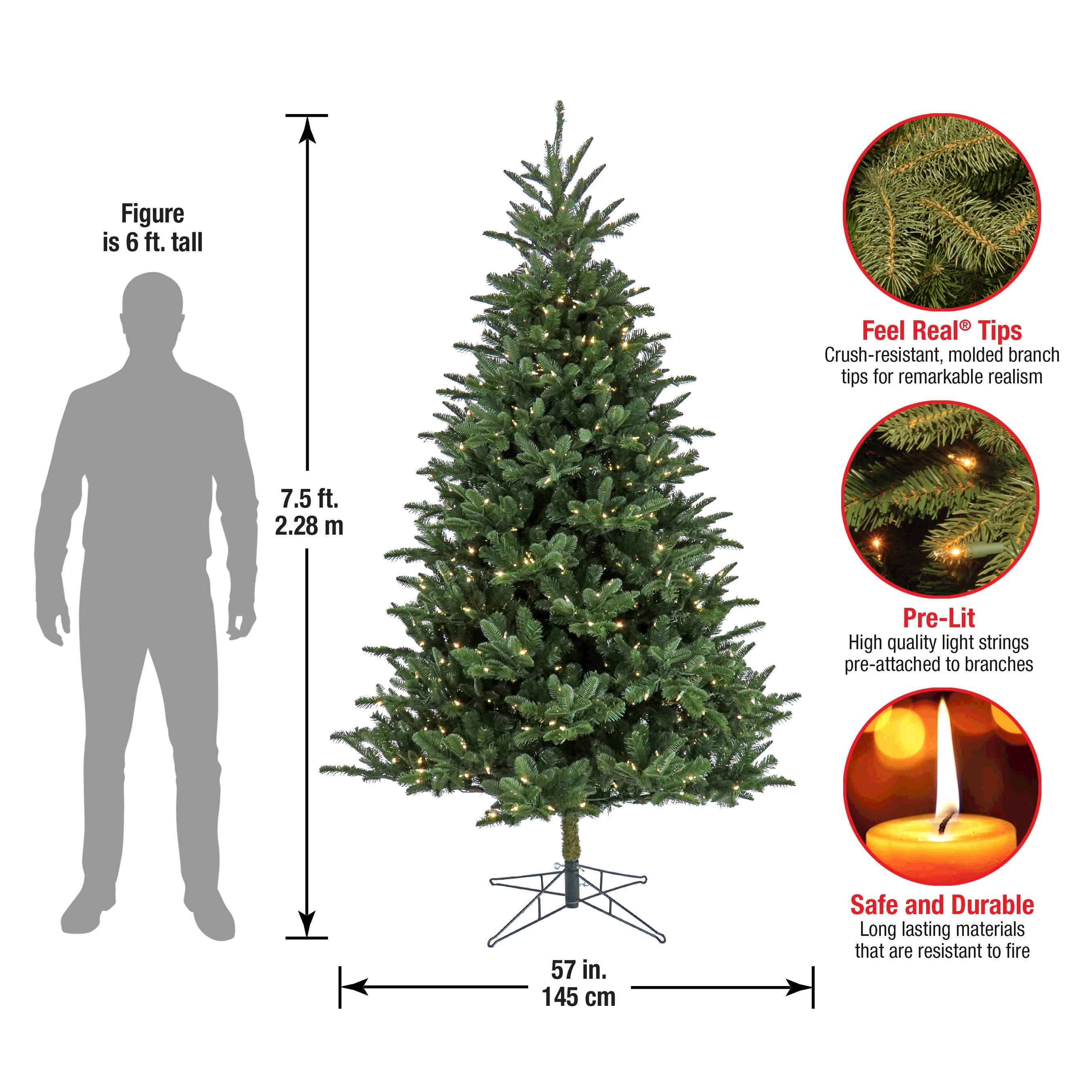 7.5 ft. Pre-Lit Christmas Norway Spruce Tree with LED Lights