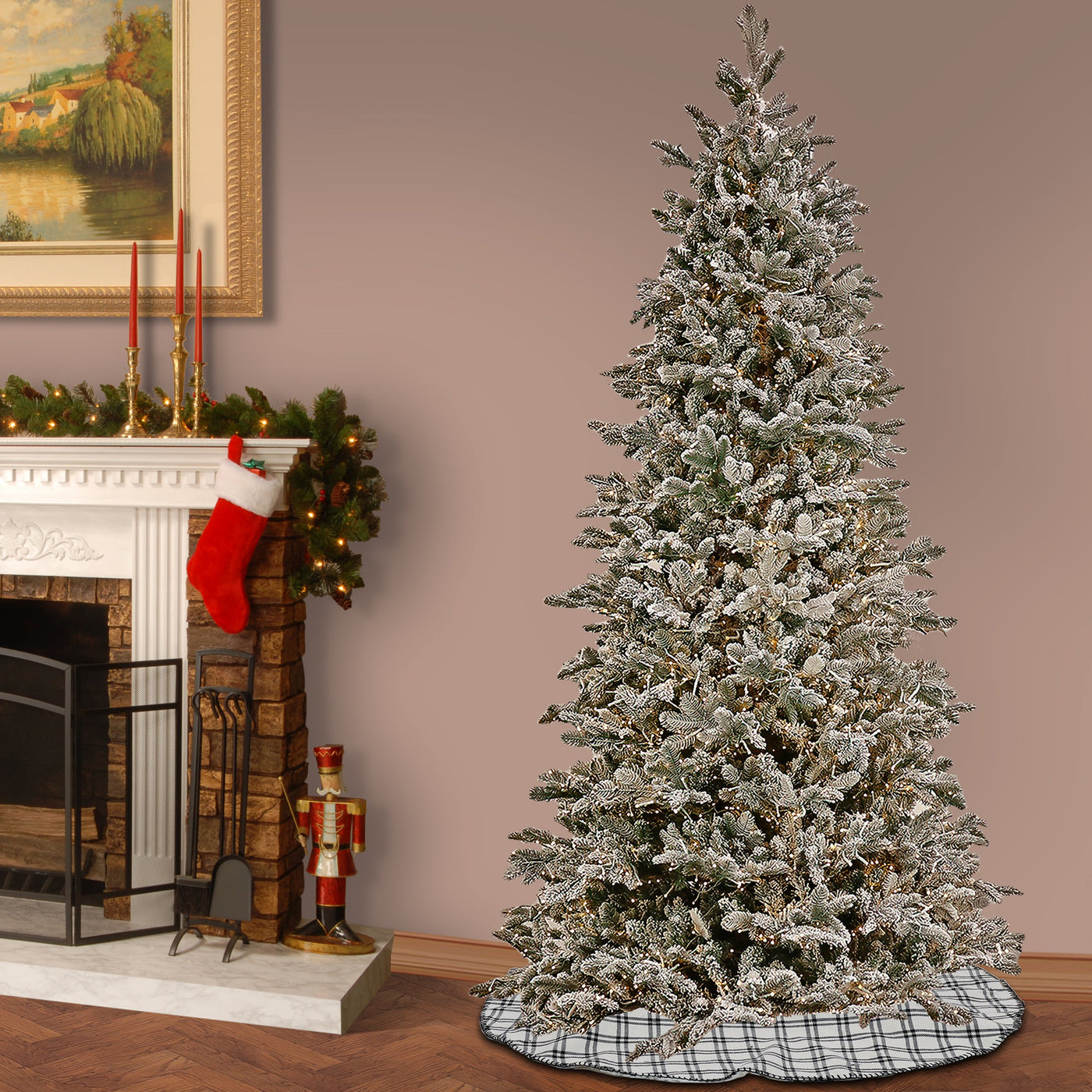 7.5 ft. Pre-Lit Snowy Slim Tree with Warm White LED Crab Lights