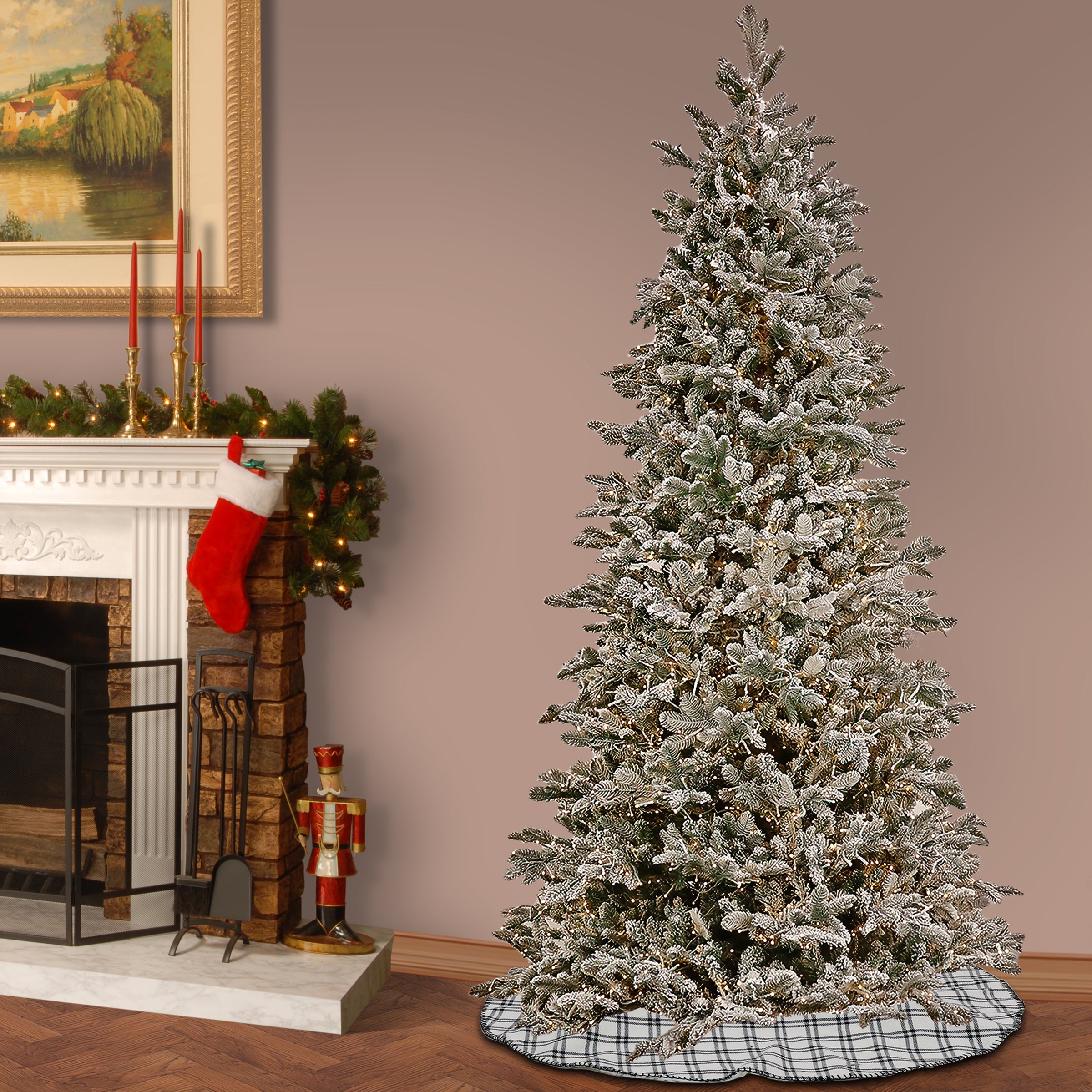 7.5 ft. Pre-Lit Snowy Slim Tree with Warm White LED Crab Lights